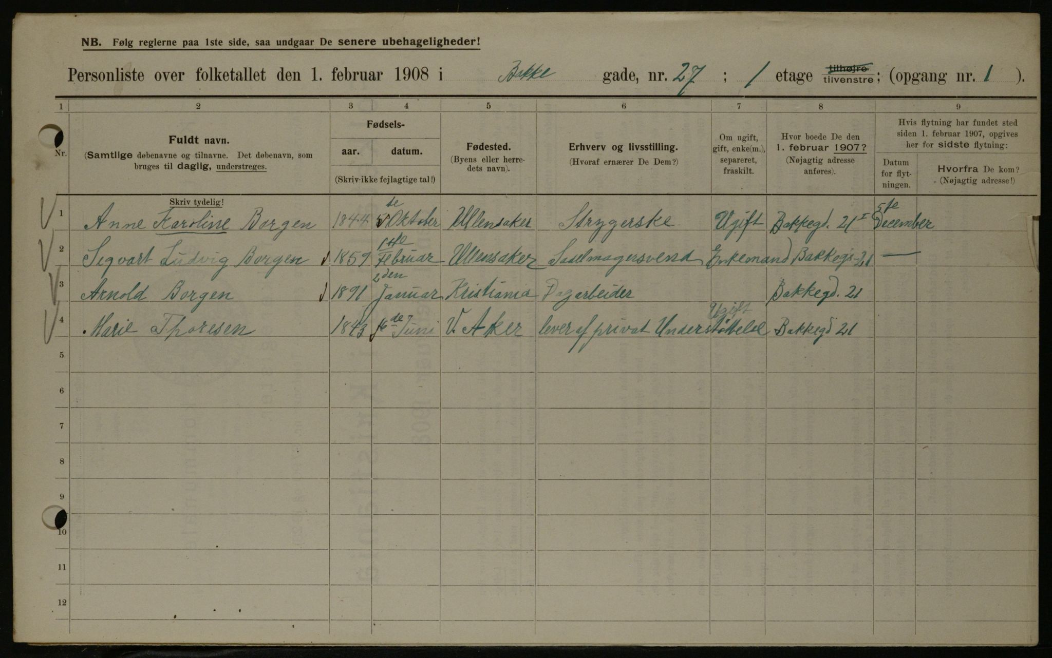 OBA, Municipal Census 1908 for Kristiania, 1908, p. 3058