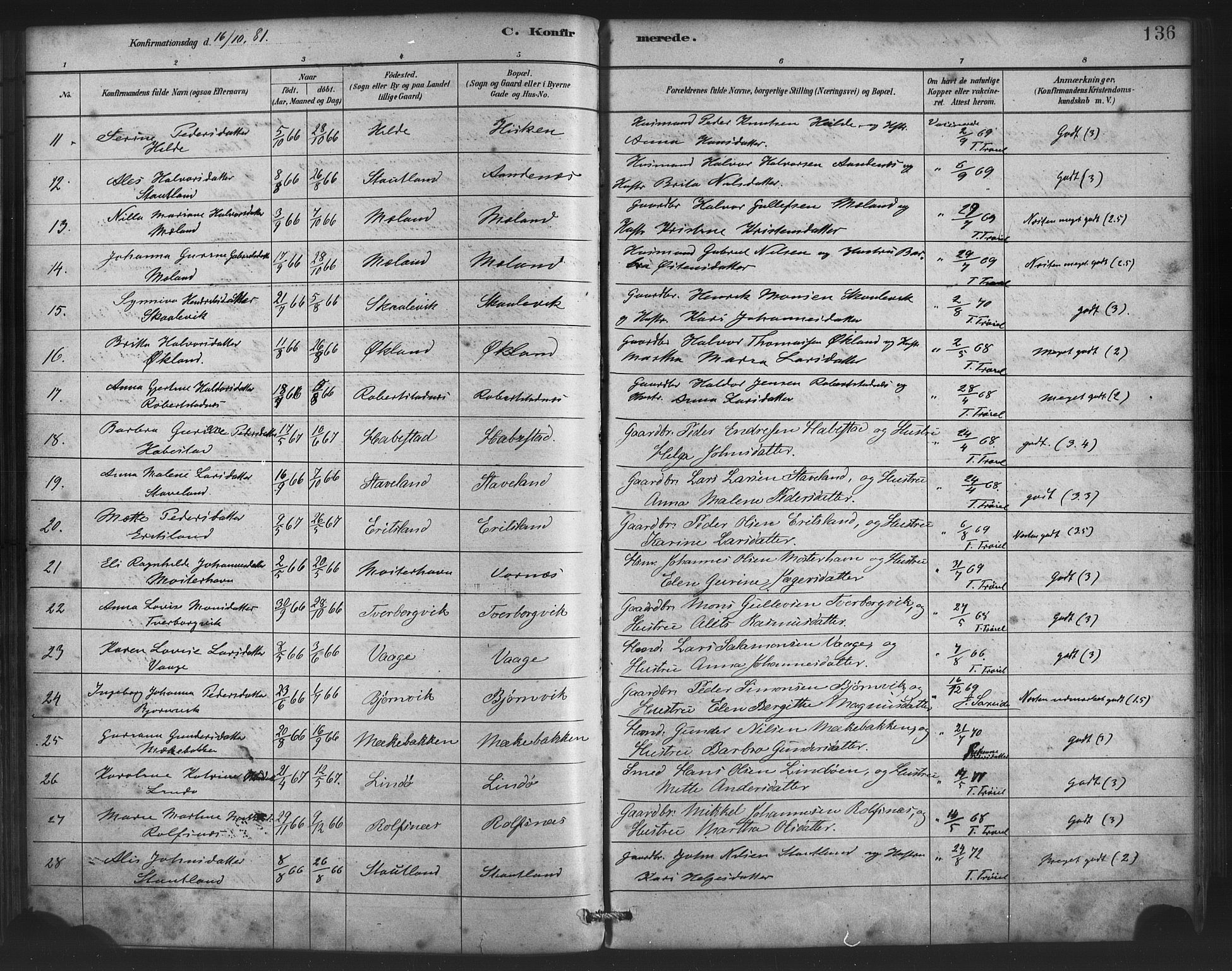 Finnås sokneprestembete, AV/SAB-A-99925/H/Ha/Haa/Haac/L0001: Parish register (official) no. C 1, 1881-1894, p. 136