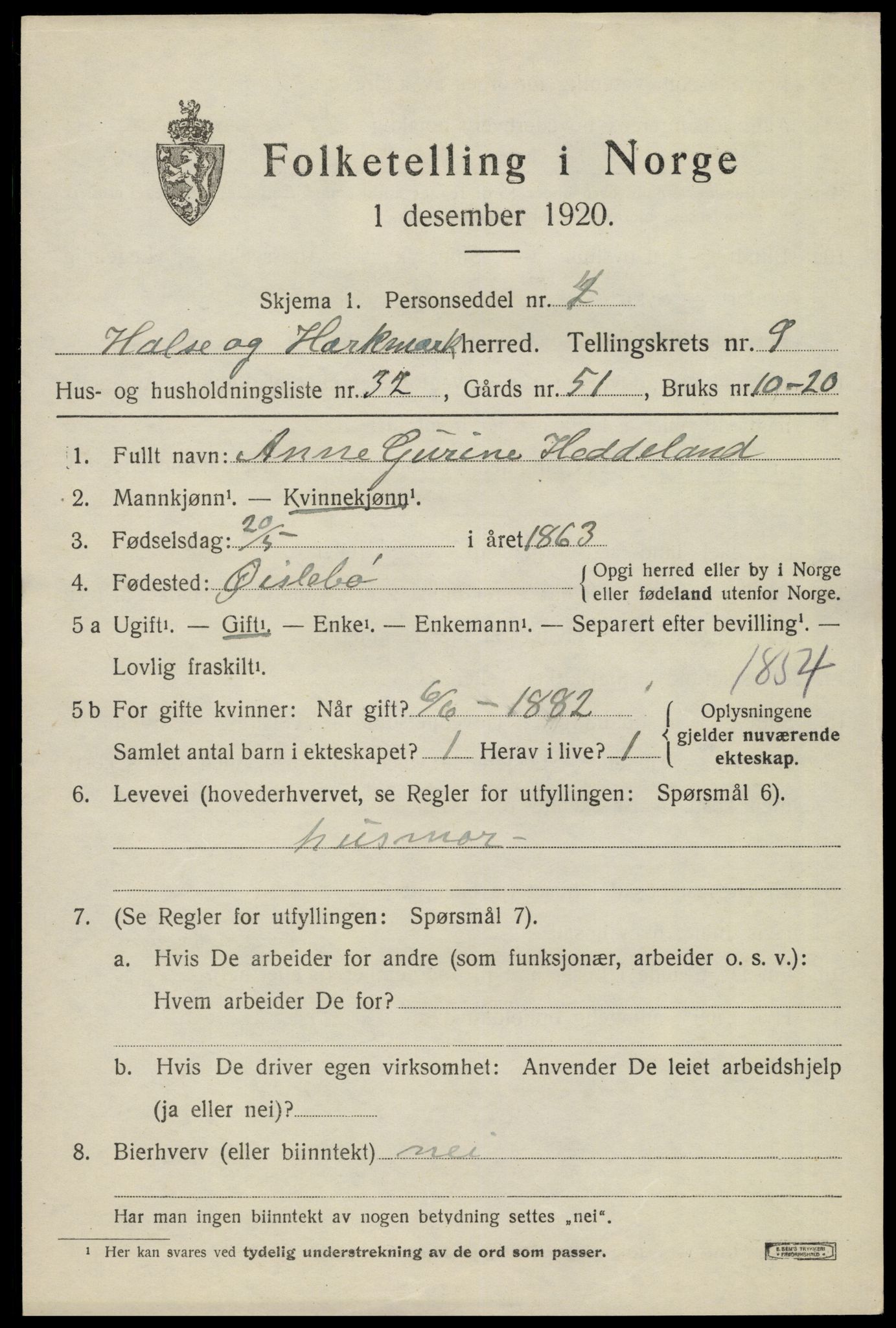 SAK, 1920 census for Halse og Harkmark, 1920, p. 4843