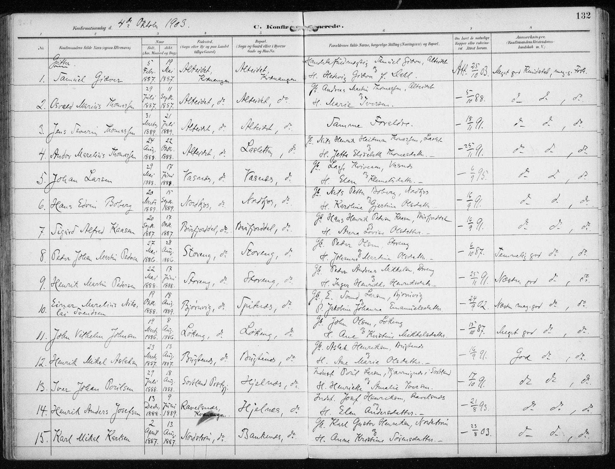 Skjervøy sokneprestkontor, AV/SATØ-S-1300/H/Ha/Haa/L0016kirke: Parish register (official) no. 16, 1892-1908, p. 132