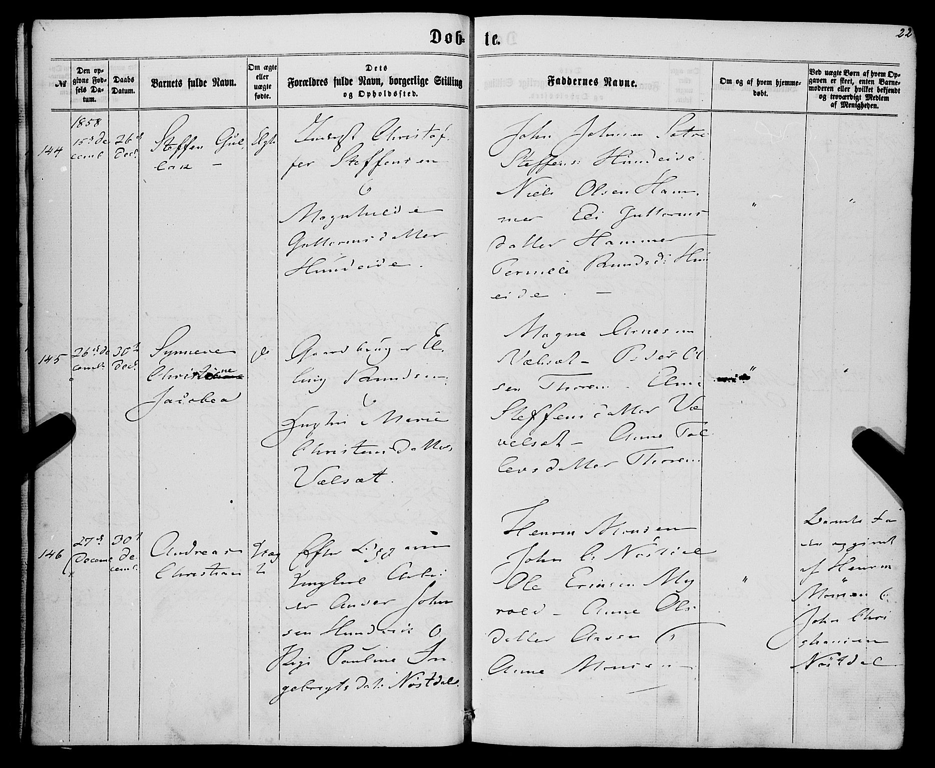 Eid sokneprestembete, AV/SAB-A-82301/H/Haa/Haaa/L0008: Parish register (official) no. A 8, 1858-1860, p. 22