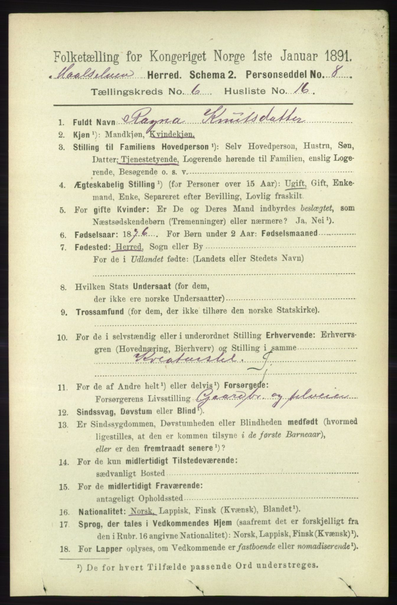 RA, 1891 census for 1924 Målselv, 1891, p. 2163