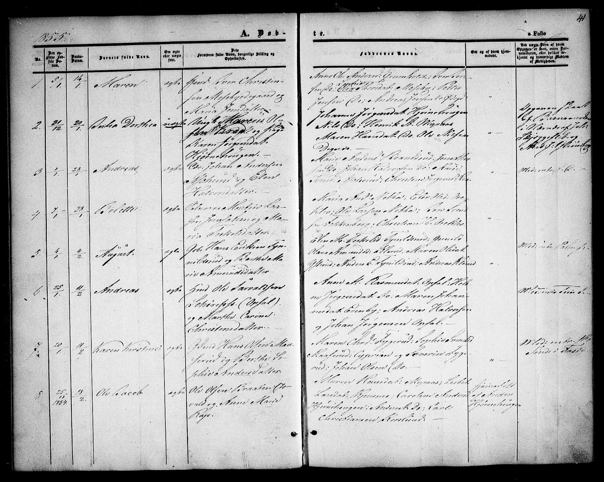 Rødenes prestekontor Kirkebøker, AV/SAO-A-2005/F/Fa/L0006: Parish register (official) no. I 6, 1850-1859, p. 41