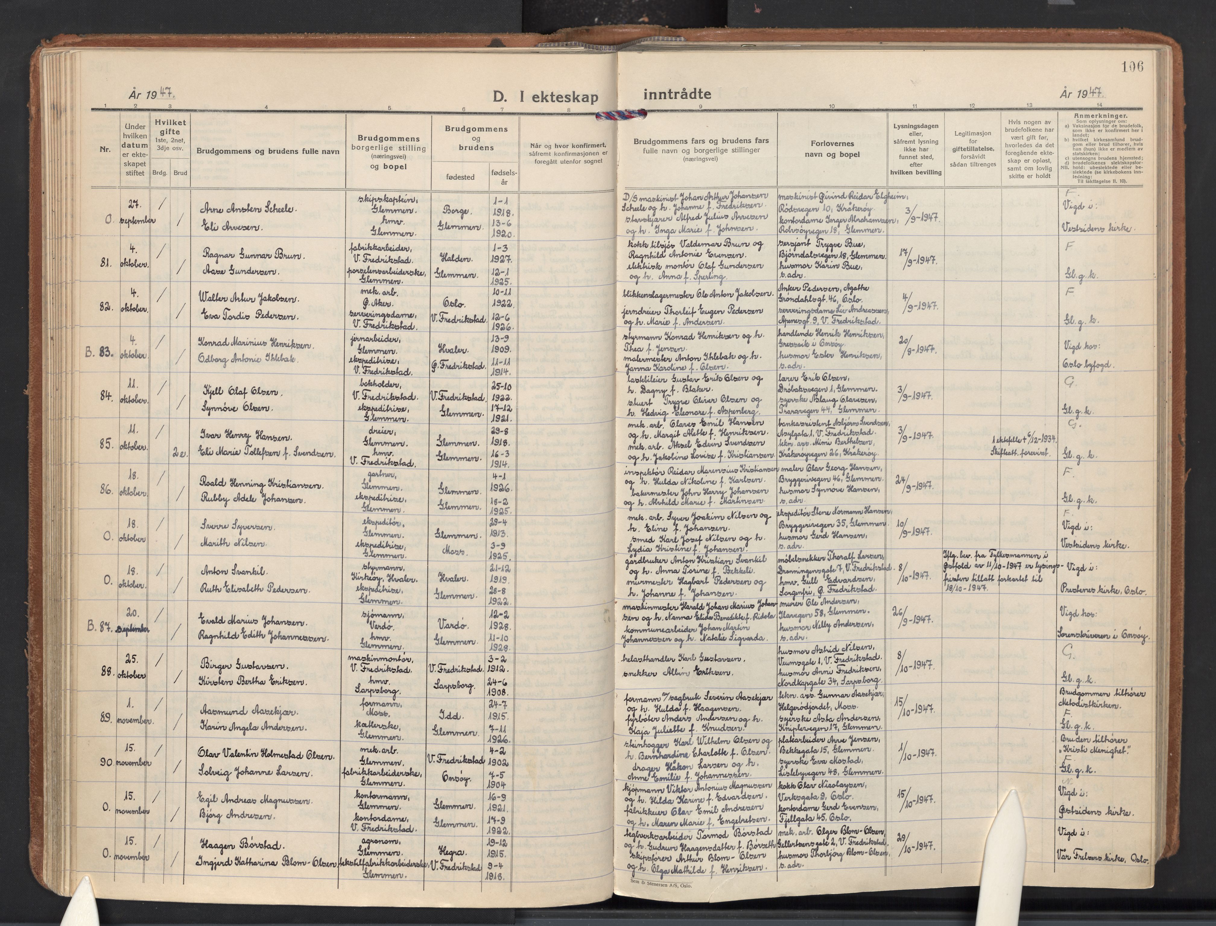 Glemmen prestekontor Kirkebøker, AV/SAO-A-10908/F/Fa/L0020: Parish register (official) no. 20, 1938-1968, p. 106