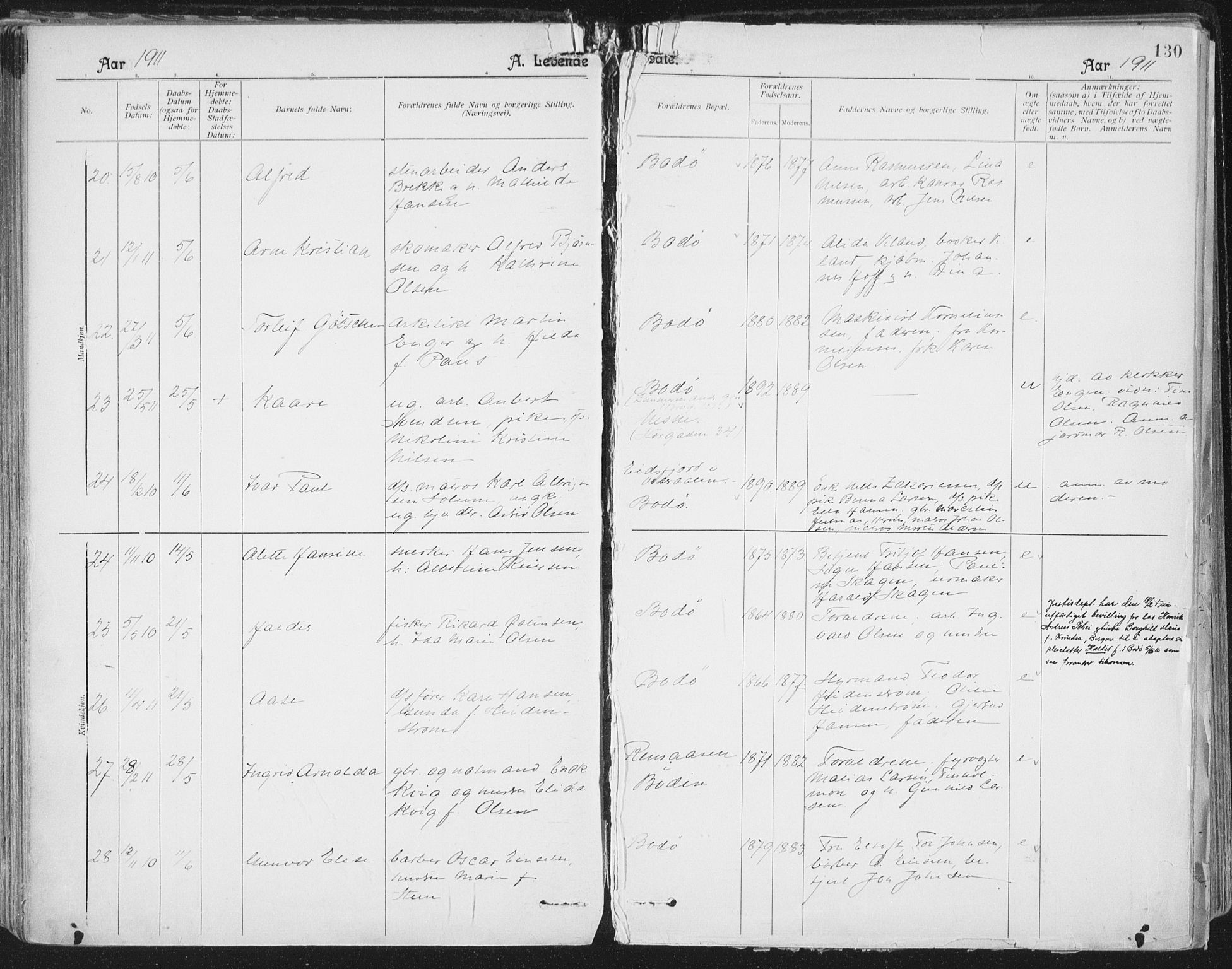 Ministerialprotokoller, klokkerbøker og fødselsregistre - Nordland, AV/SAT-A-1459/801/L0011: Parish register (official) no. 801A11, 1900-1916, p. 130