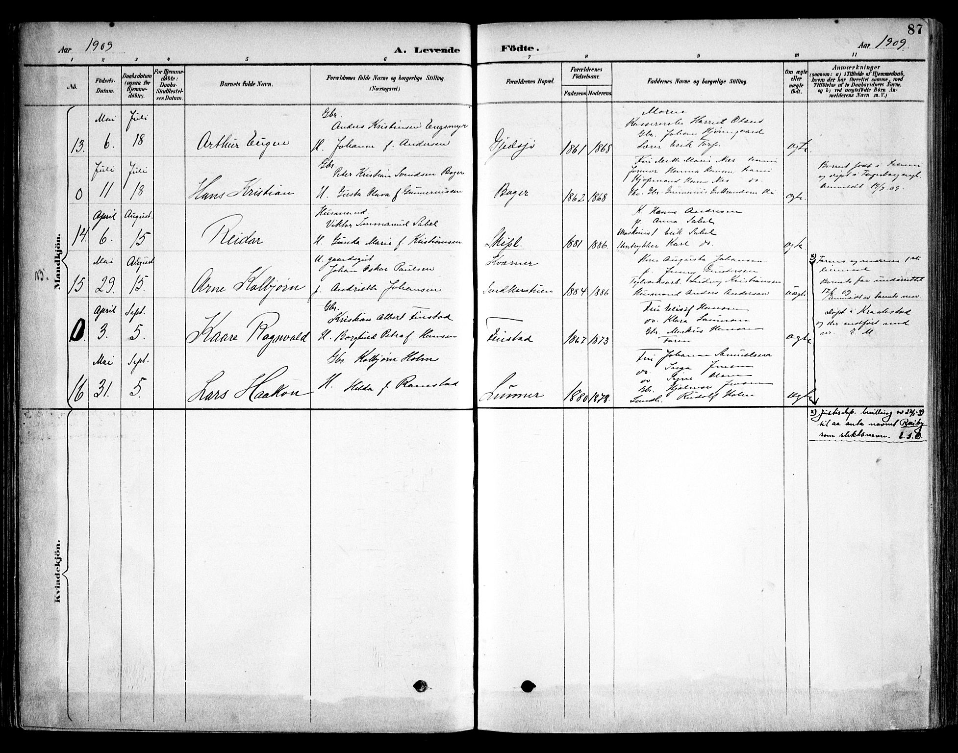 Kråkstad prestekontor Kirkebøker, SAO/A-10125a/F/Fb/L0002: Parish register (official) no. II 2, 1893-1917, p. 87
