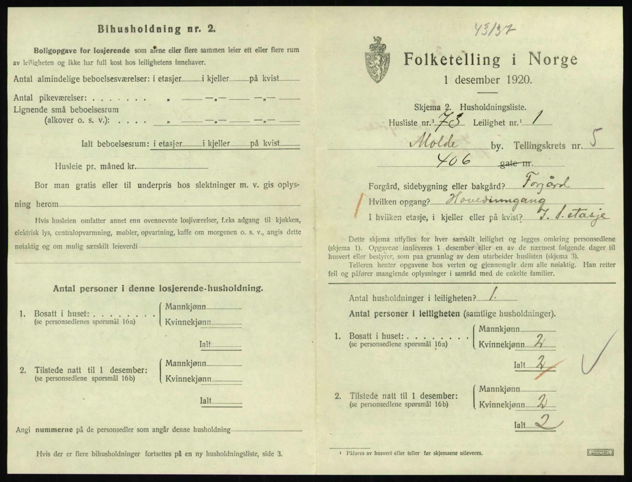 SAT, 1920 census for Molde, 1920, p. 2051