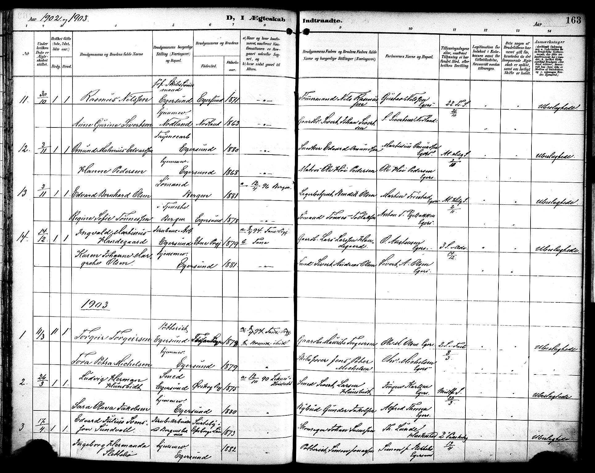 Eigersund sokneprestkontor, AV/SAST-A-101807/S08/L0019: Parish register (official) no. A 18, 1892-1905, p. 163