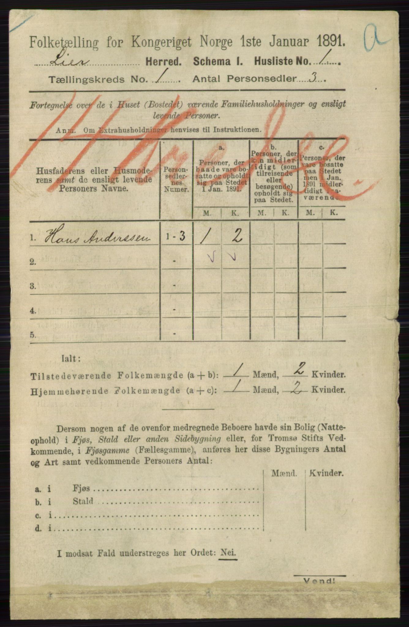 RA, 1891 census for 0626 Lier, 1891, p. 46