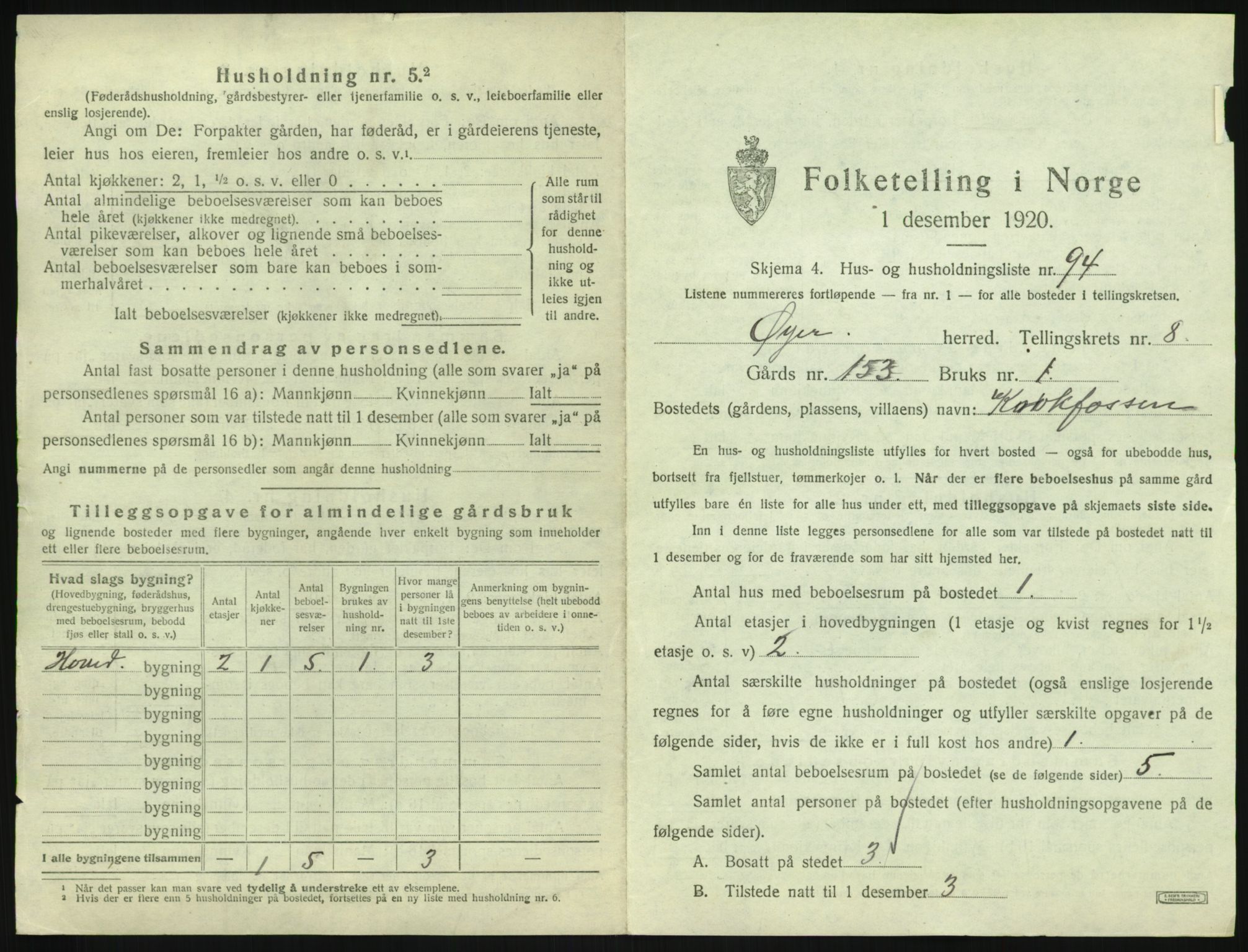 SAH, 1920 census for Øyer, 1920, p. 1201