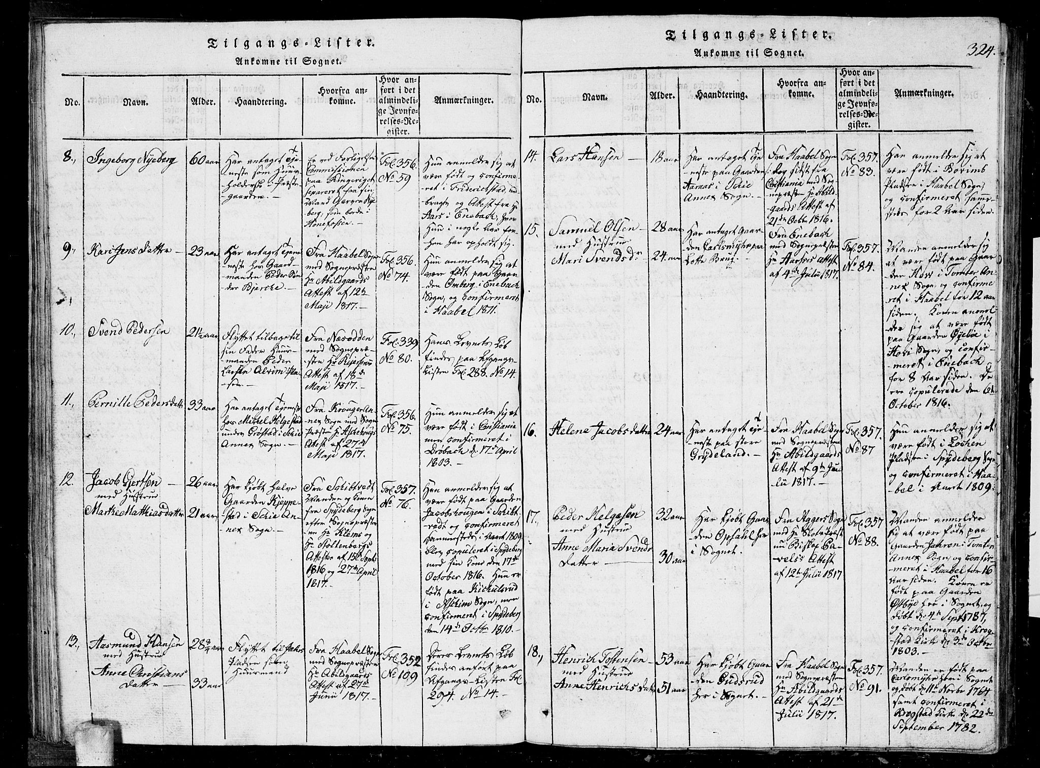 Kråkstad prestekontor Kirkebøker, AV/SAO-A-10125a/G/Ga/L0001: Parish register (copy) no. I 1, 1813-1824, p. 324