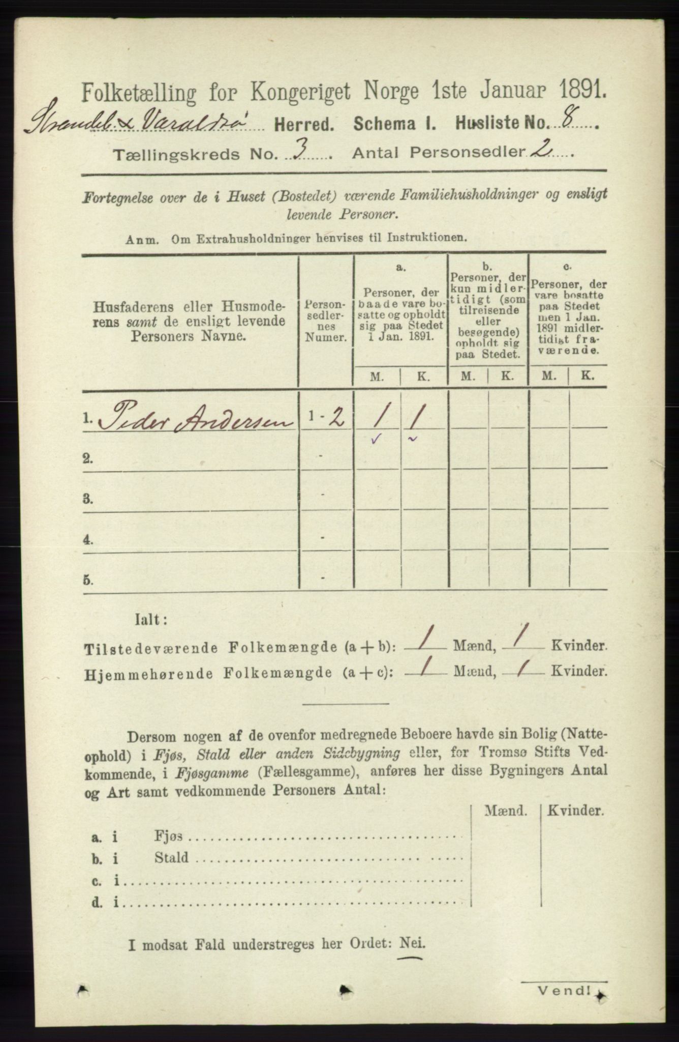 RA, 1891 census for 1226 Strandebarm og Varaldsøy, 1891, p. 1043