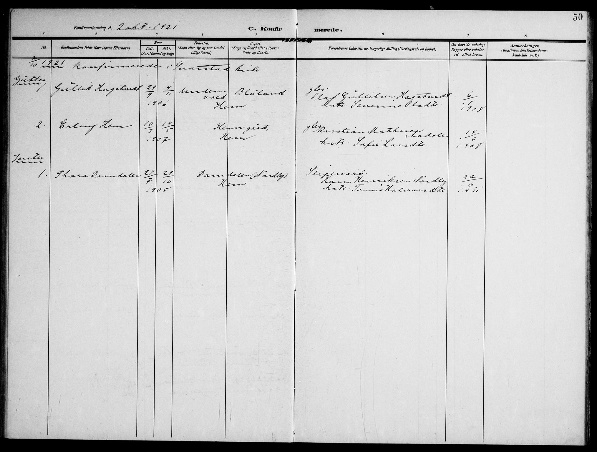 Lardal kirkebøker, SAKO/A-350/F/Fc/L0002: Parish register (official) no. III 2, 1907-1921, p. 50