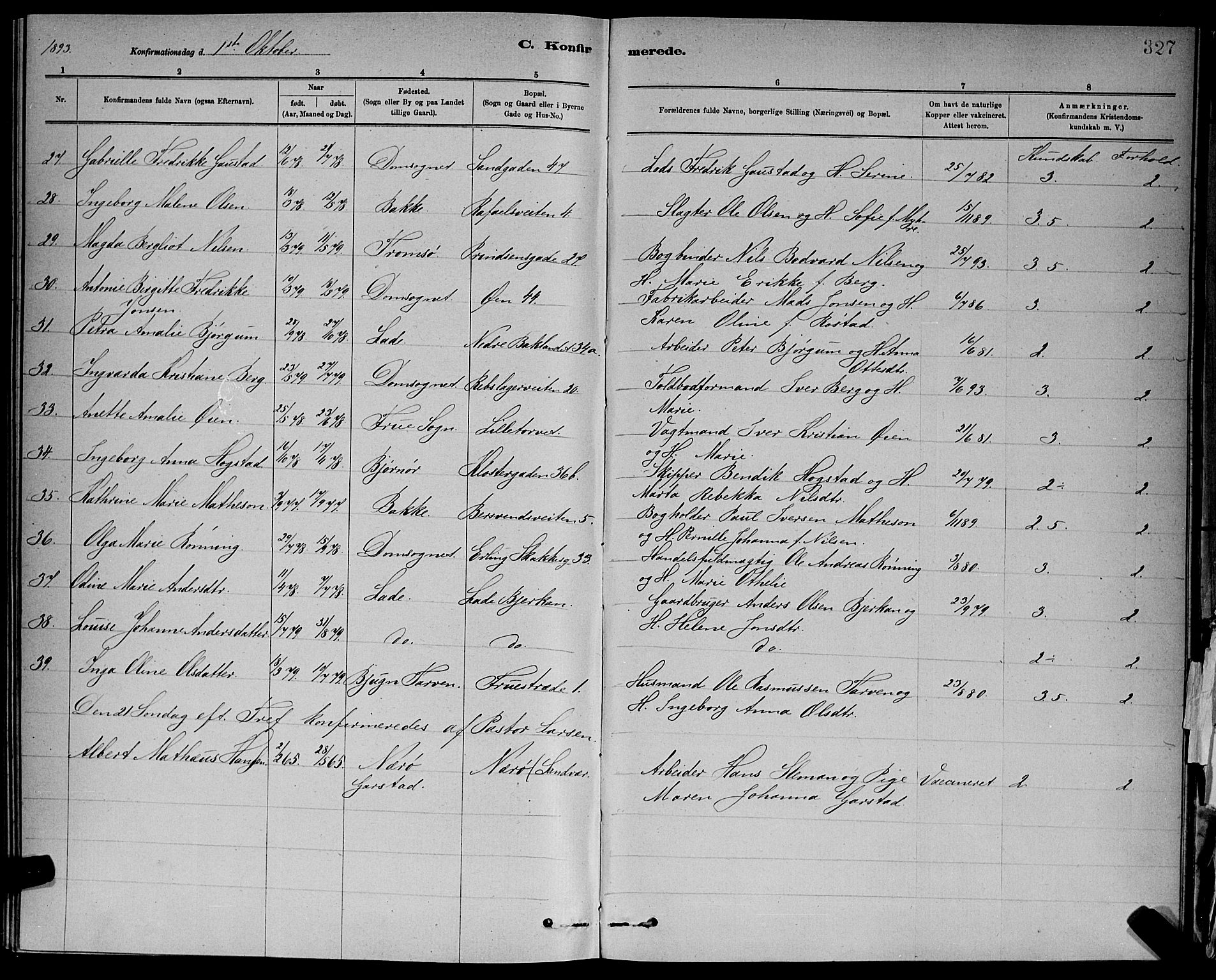 Ministerialprotokoller, klokkerbøker og fødselsregistre - Sør-Trøndelag, AV/SAT-A-1456/601/L0092: Parish register (copy) no. 601C10, 1884-1897, p. 327