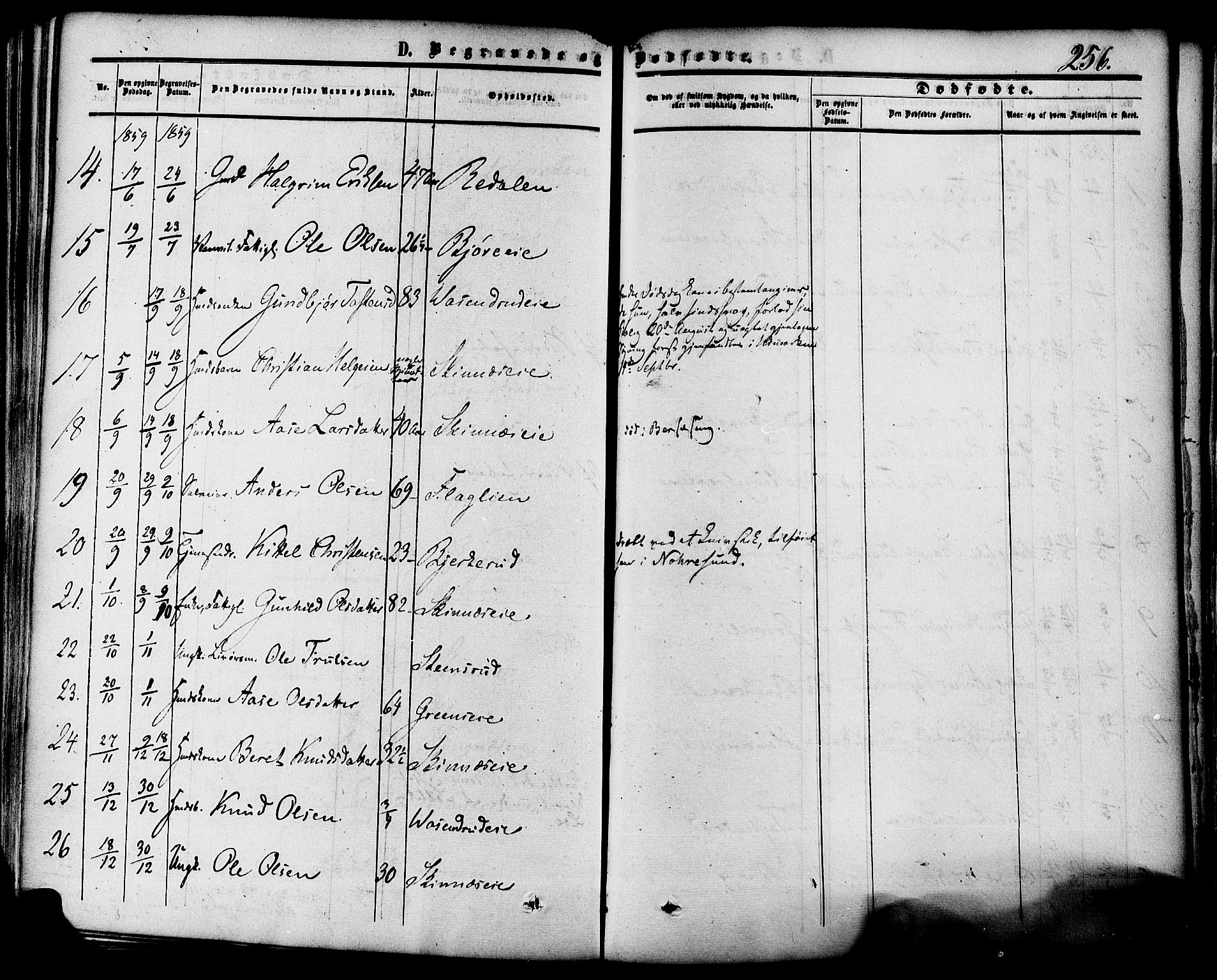 Krødsherad kirkebøker, SAKO/A-19/F/Fa/L0003: Parish register (official) no. 3, 1851-1872, p. 256