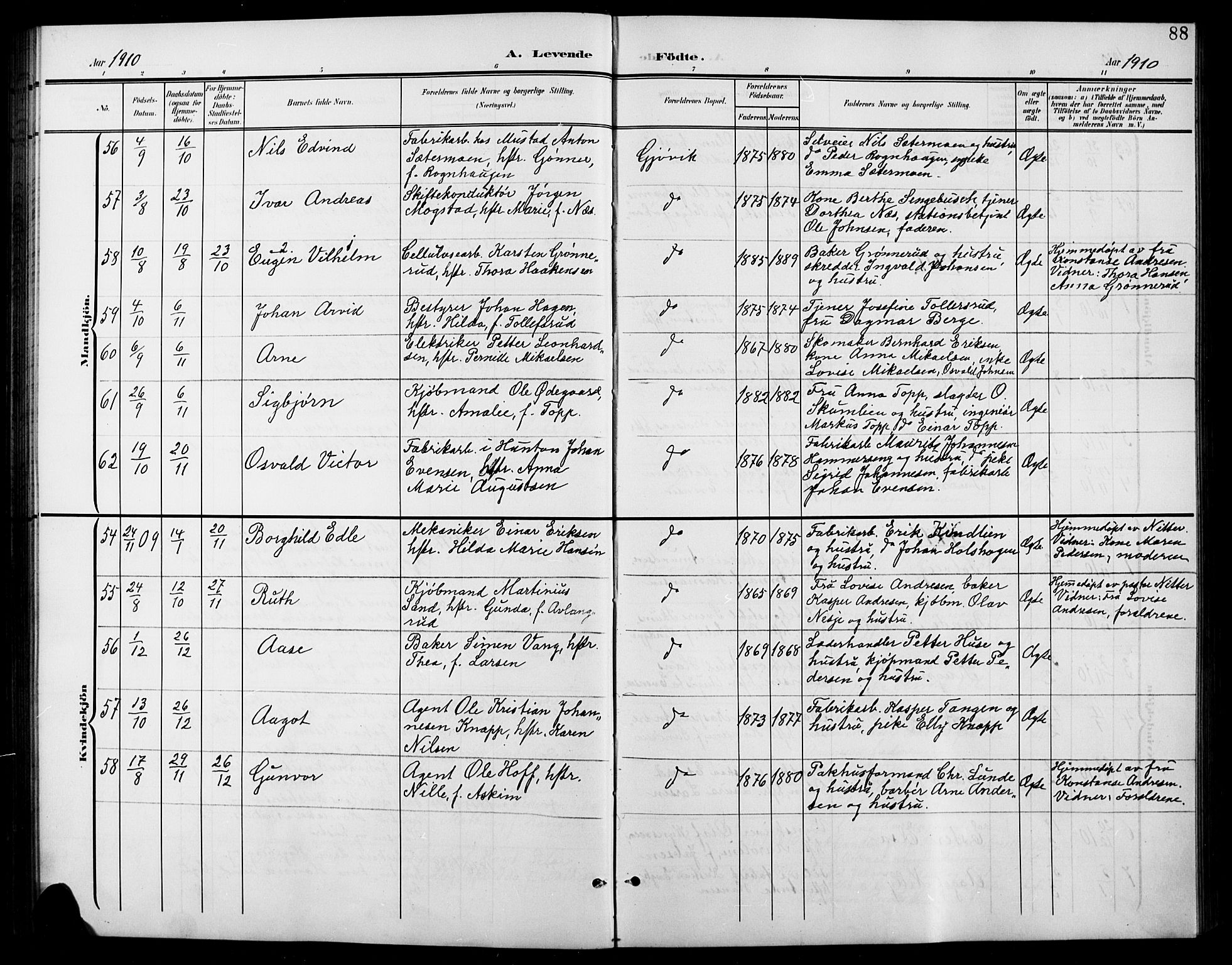 Vardal prestekontor, SAH/PREST-100/H/Ha/Hab/L0012: Parish register (copy) no. 12, 1902-1911, p. 88