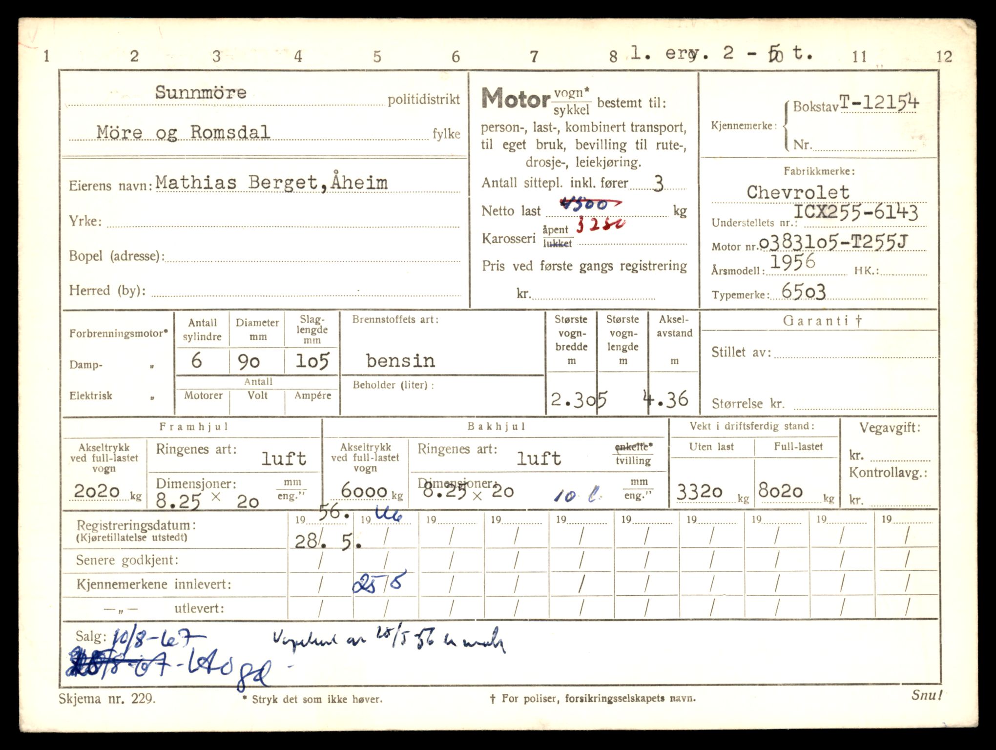 Møre og Romsdal vegkontor - Ålesund trafikkstasjon, AV/SAT-A-4099/F/Fe/L0033: Registreringskort for kjøretøy T 12151 - T 12474, 1927-1998, p. 173