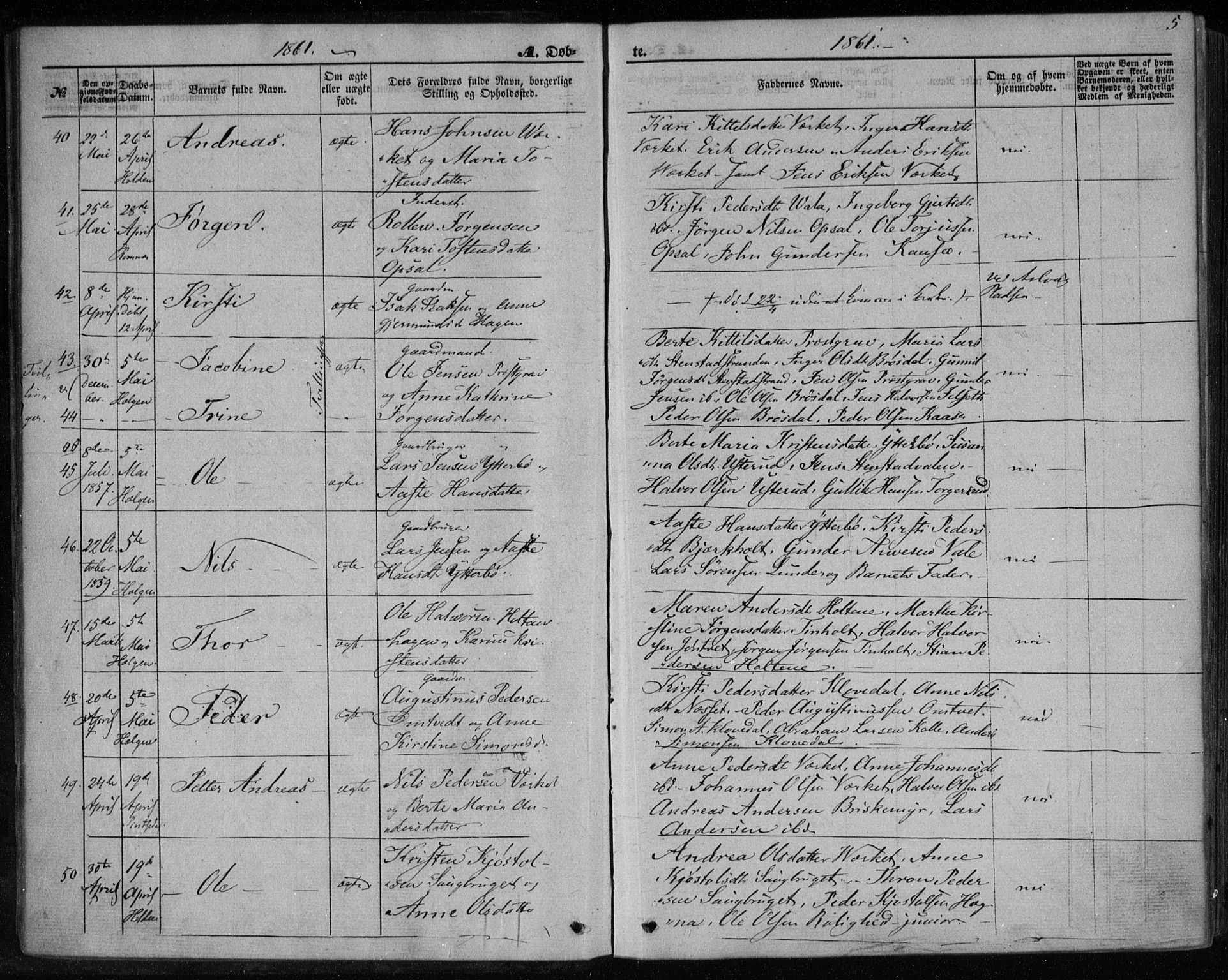 Holla kirkebøker, AV/SAKO-A-272/F/Fa/L0006: Parish register (official) no. 6, 1861-1869, p. 5