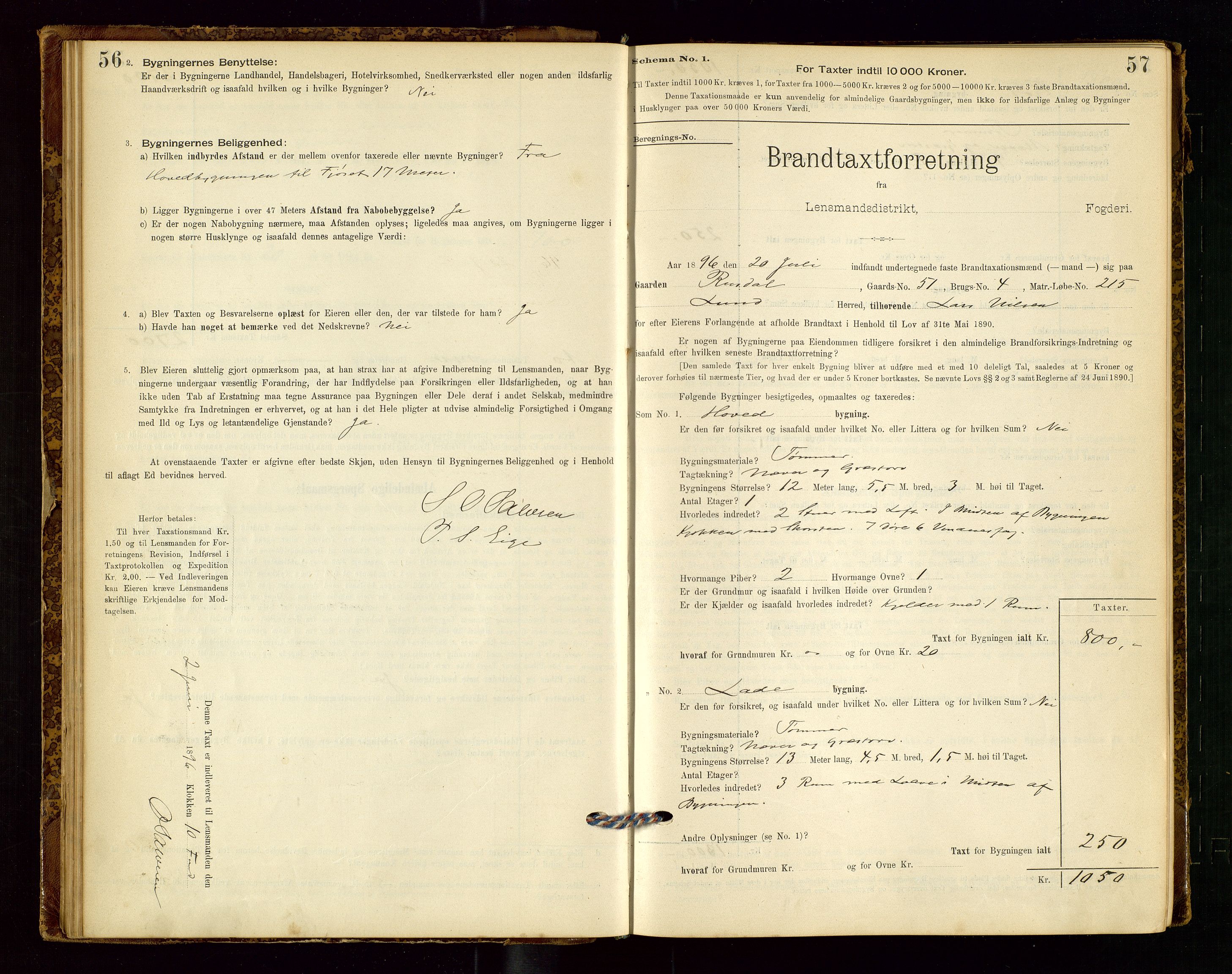 Lund lensmannskontor, SAST/A-100303/Gob/L0001: "Brandtakstprotokol", 1894-1907, p. 56-57