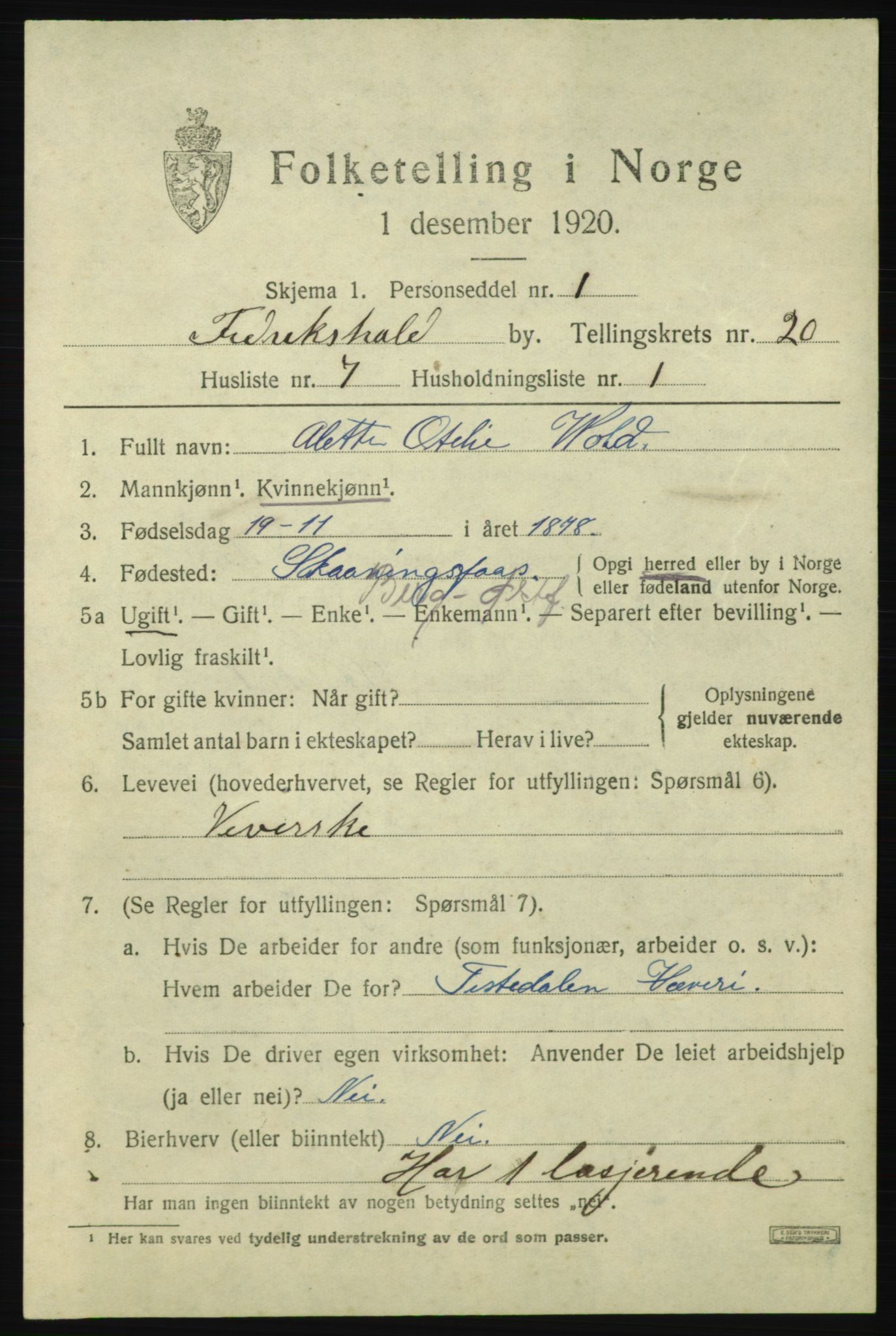 SAO, 1920 census for Fredrikshald, 1920, p. 29299