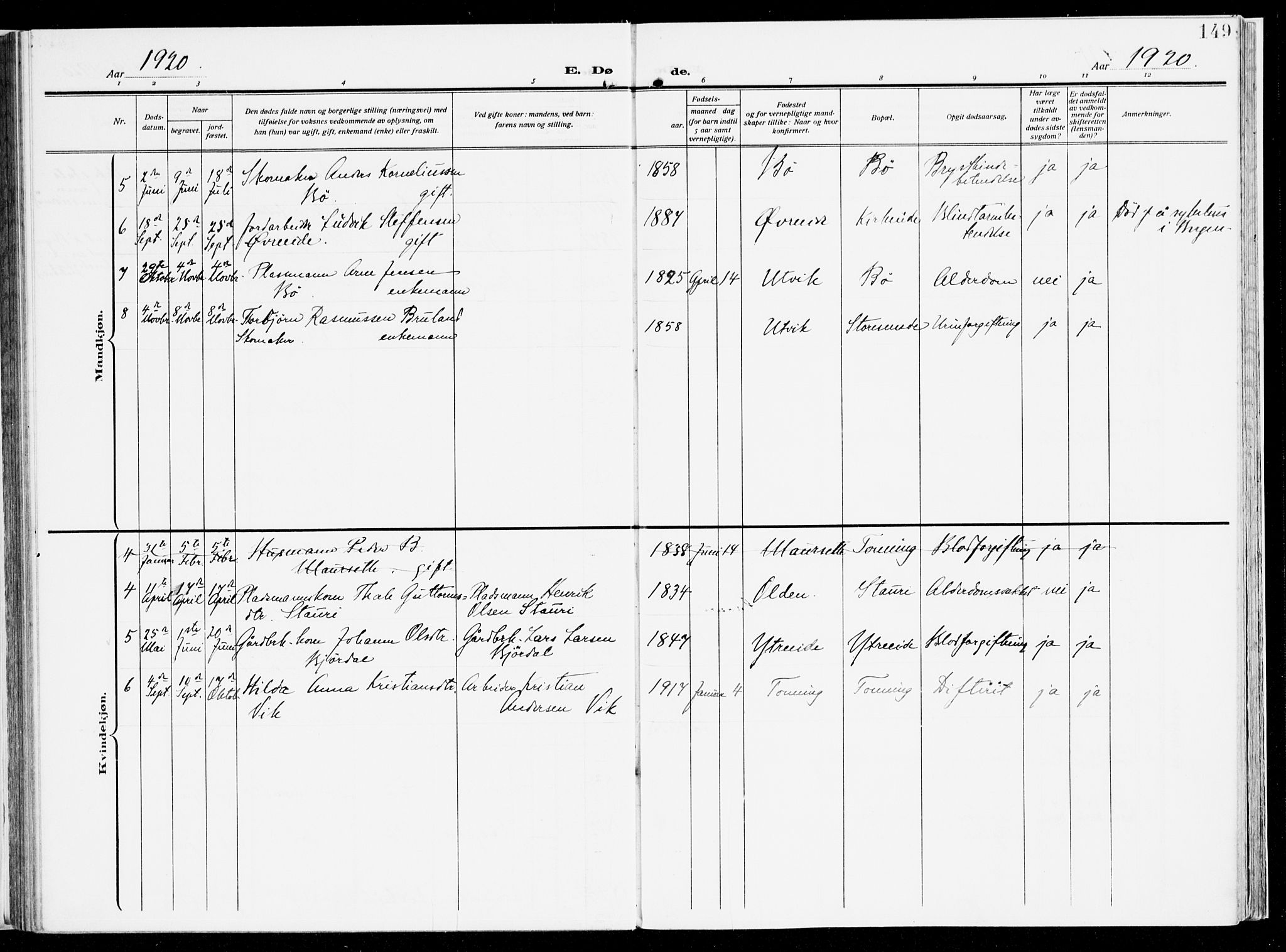 Stryn Sokneprestembete, AV/SAB-A-82501: Parish register (official) no. B 2, 1908-1936, p. 149