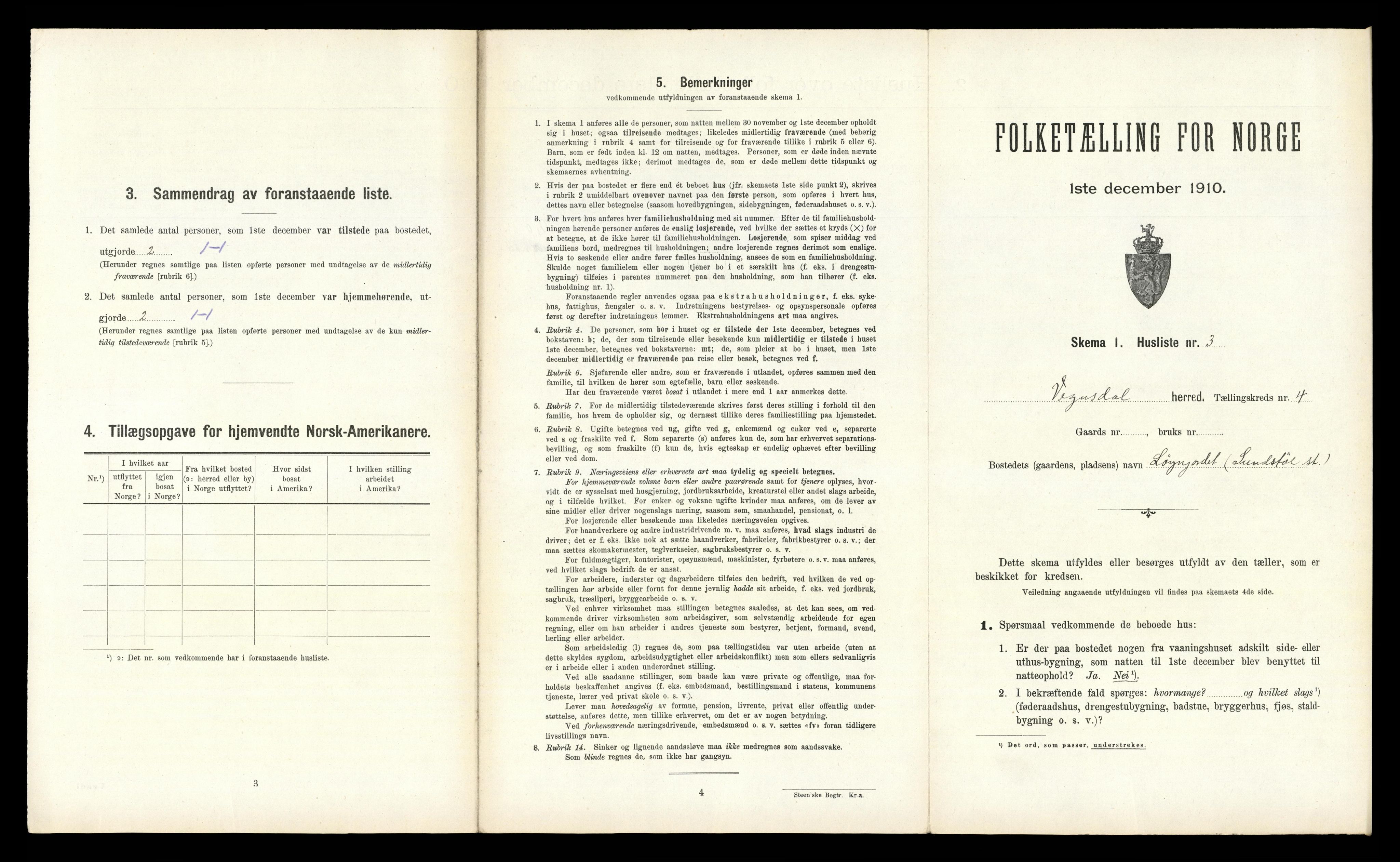 RA, 1910 census for Vegusdal, 1910, p. 211