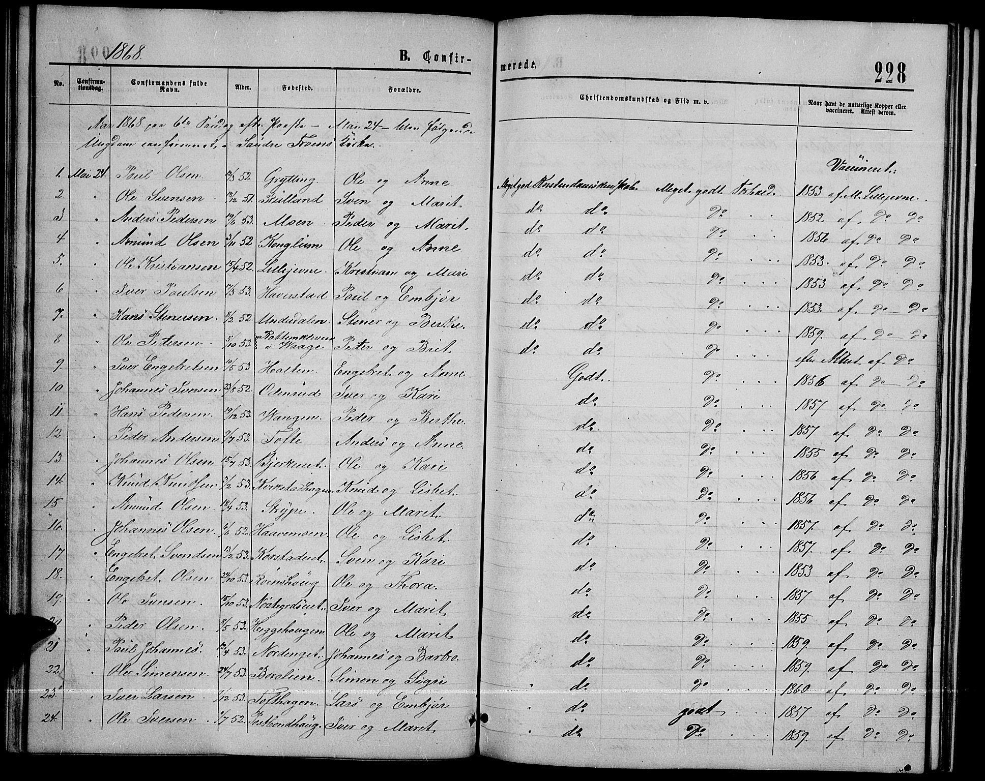 Sør-Fron prestekontor, SAH/PREST-010/H/Ha/Hab/L0002: Parish register (copy) no. 2, 1864-1883, p. 228