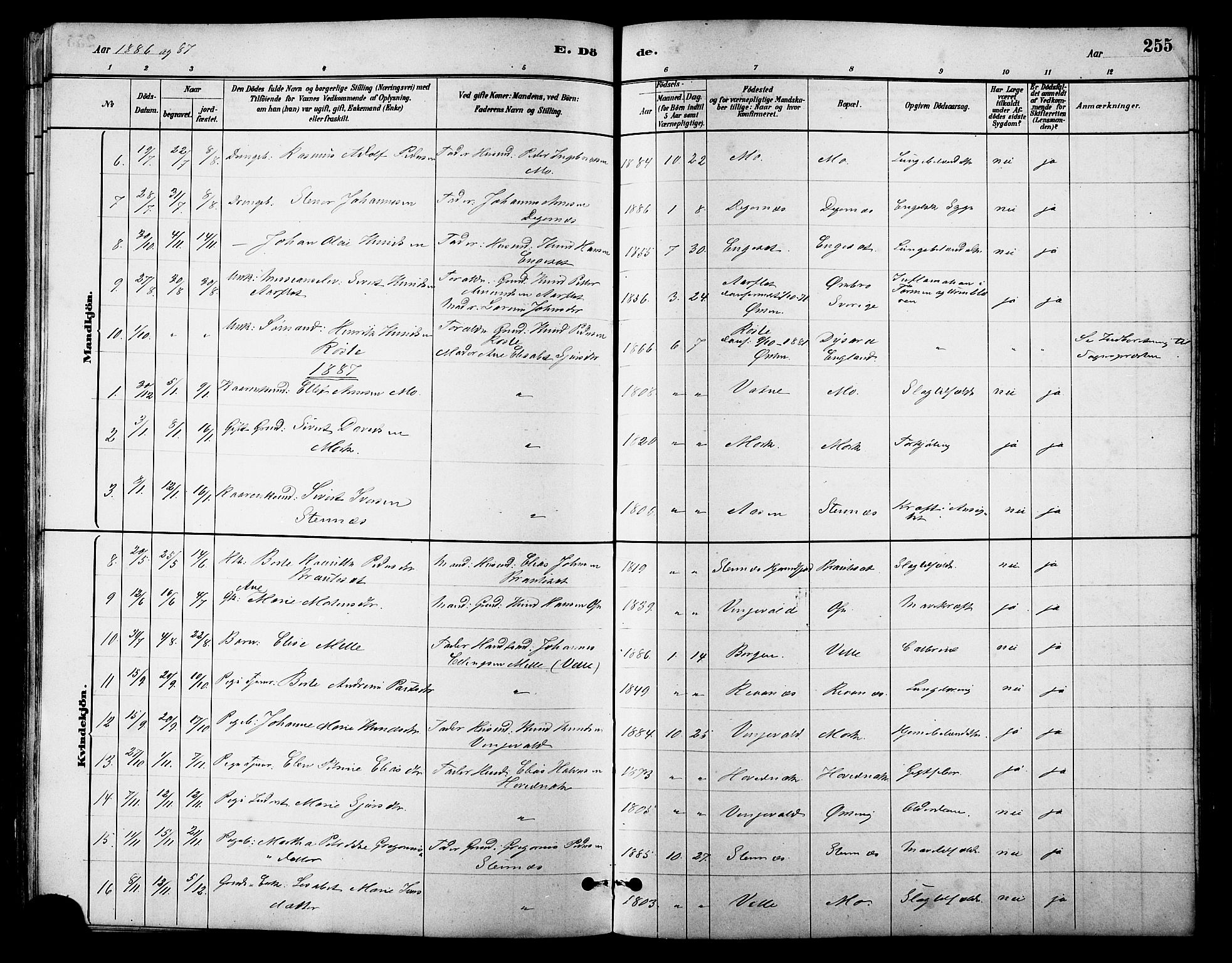 Ministerialprotokoller, klokkerbøker og fødselsregistre - Møre og Romsdal, SAT/A-1454/513/L0189: Parish register (copy) no. 513C03, 1883-1904, p. 255