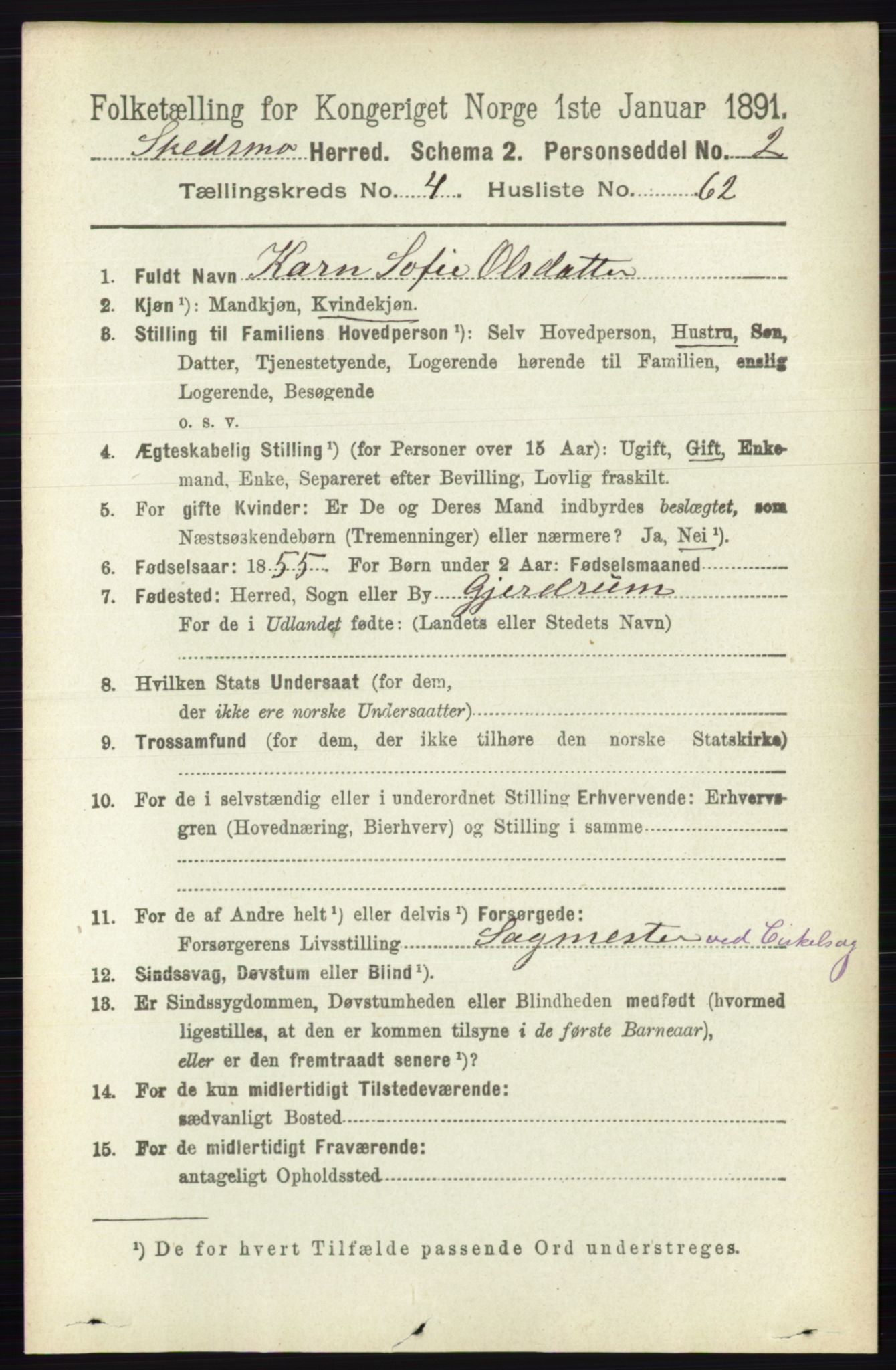 RA, 1891 census for 0231 Skedsmo, 1891, p. 2228