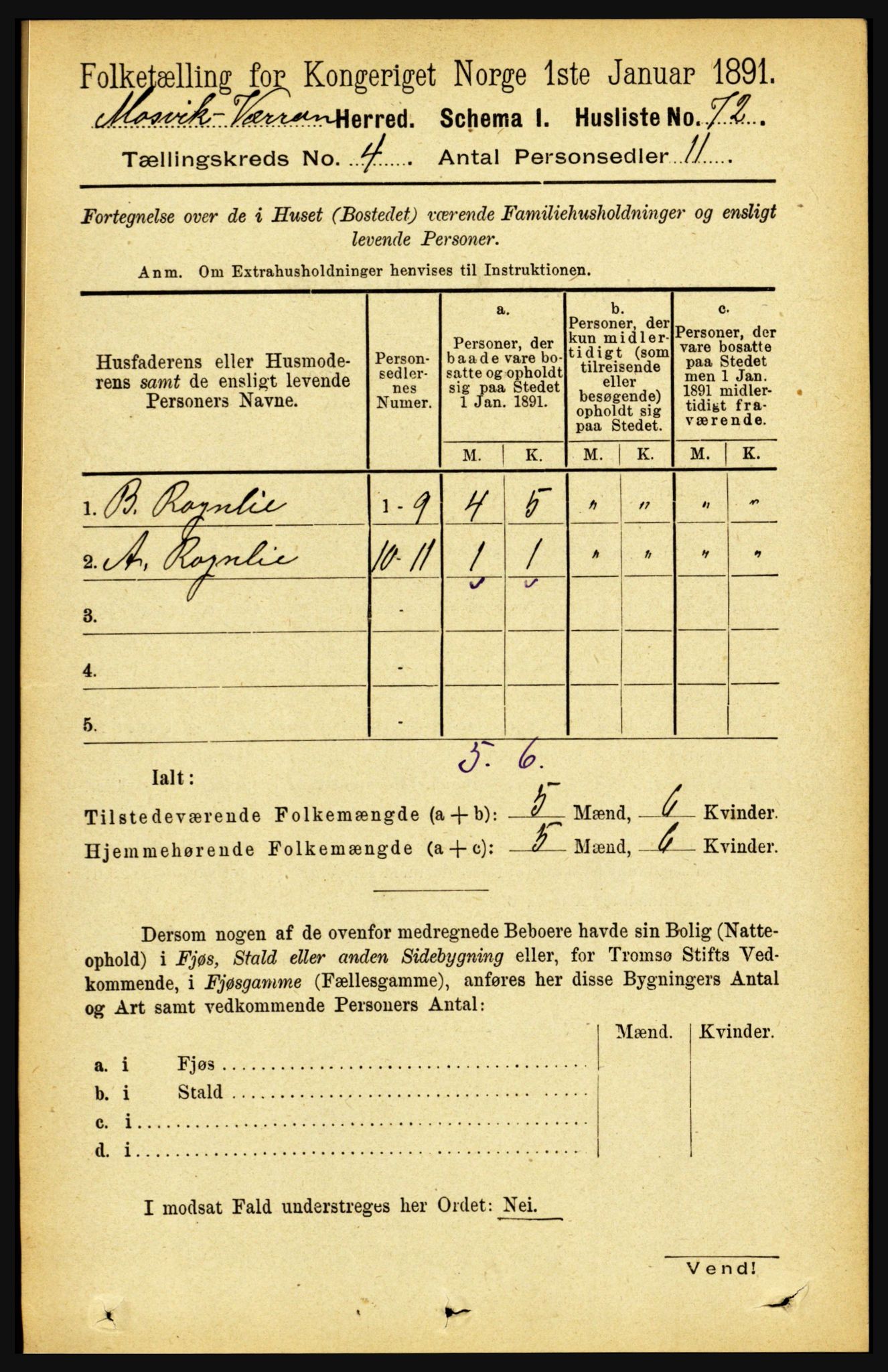 RA, 1891 census for 1723 Mosvik og Verran, 1891, p. 1389