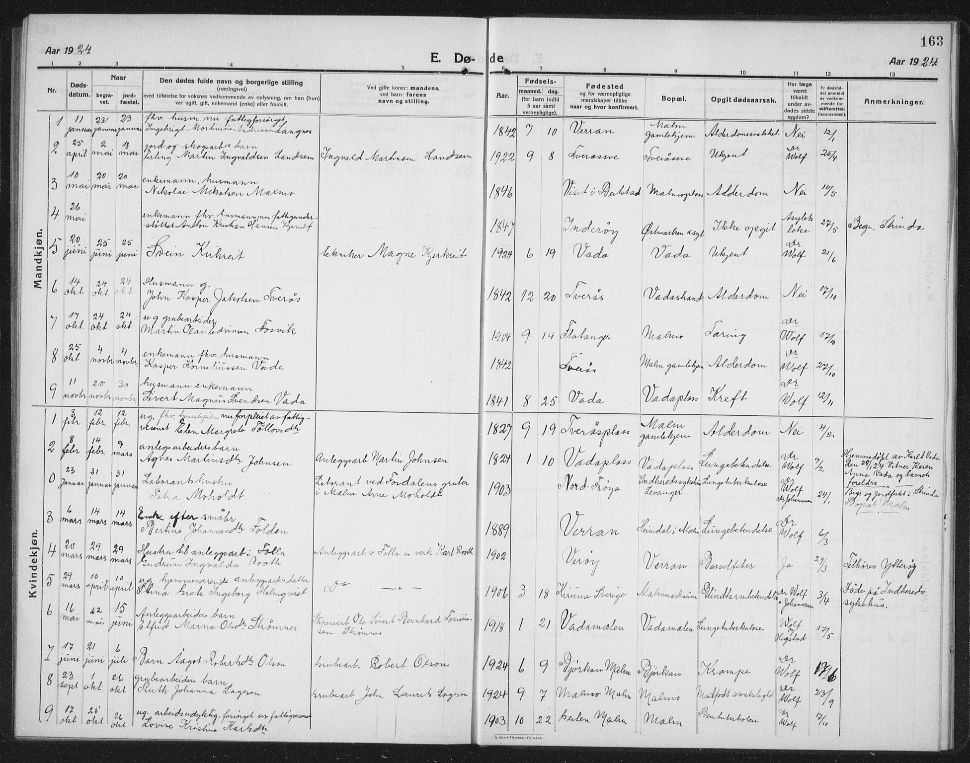 Ministerialprotokoller, klokkerbøker og fødselsregistre - Nord-Trøndelag, SAT/A-1458/745/L0434: Parish register (copy) no. 745C03, 1914-1937, p. 163
