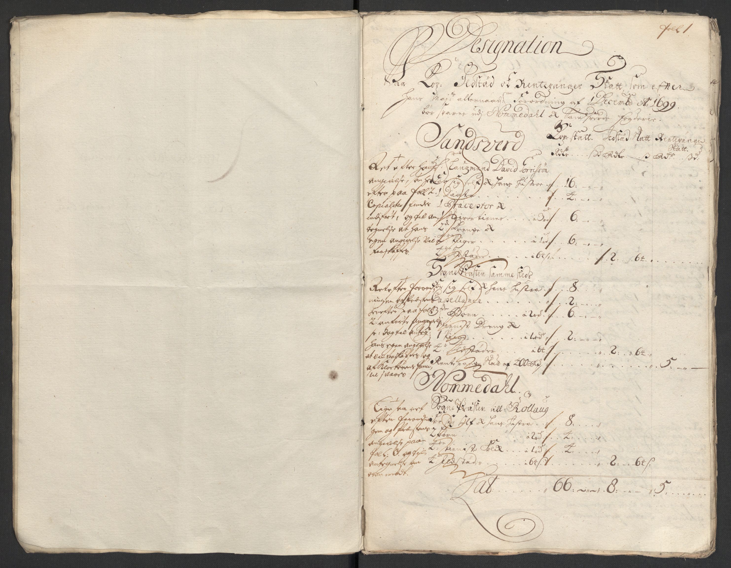 Rentekammeret inntil 1814, Reviderte regnskaper, Fogderegnskap, AV/RA-EA-4092/R24/L1577: Fogderegnskap Numedal og Sandsvær, 1698-1700, p. 24