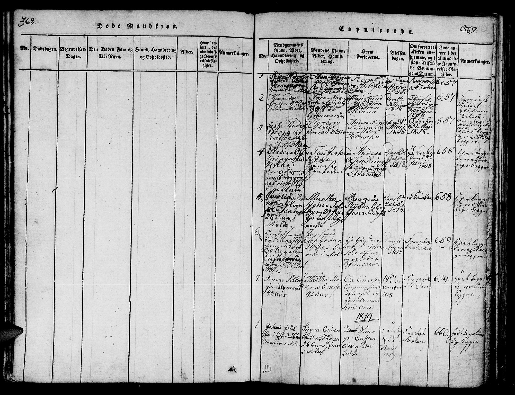 Ministerialprotokoller, klokkerbøker og fødselsregistre - Møre og Romsdal, AV/SAT-A-1454/558/L0700: Parish register (copy) no. 558C01, 1818-1868, p. 368-369