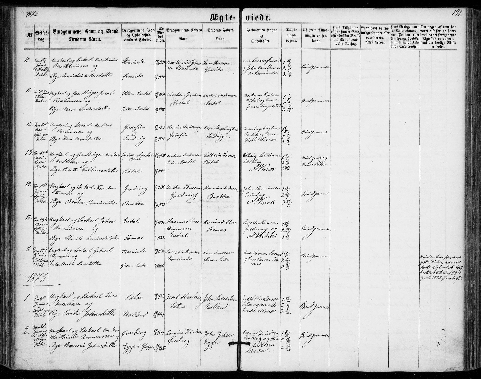 Stryn Sokneprestembete, AV/SAB-A-82501: Parish register (official) no. A 3, 1862-1877, p. 191