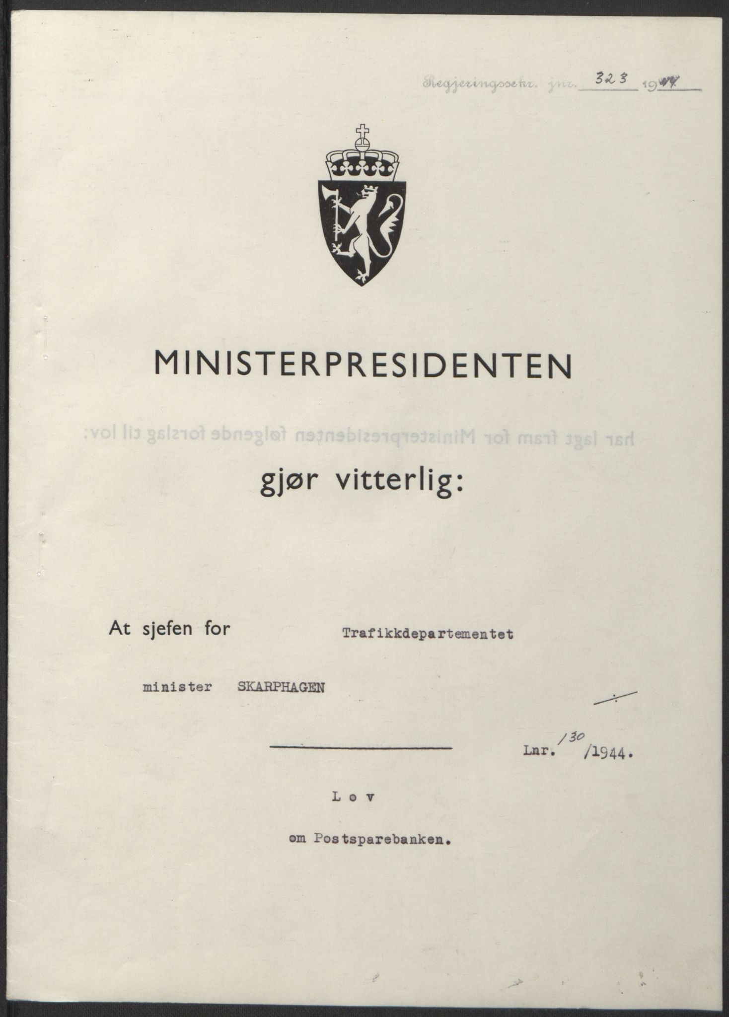 NS-administrasjonen 1940-1945 (Statsrådsekretariatet, de kommisariske statsråder mm), AV/RA-S-4279/D/Db/L0100: Lover, 1944, p. 619