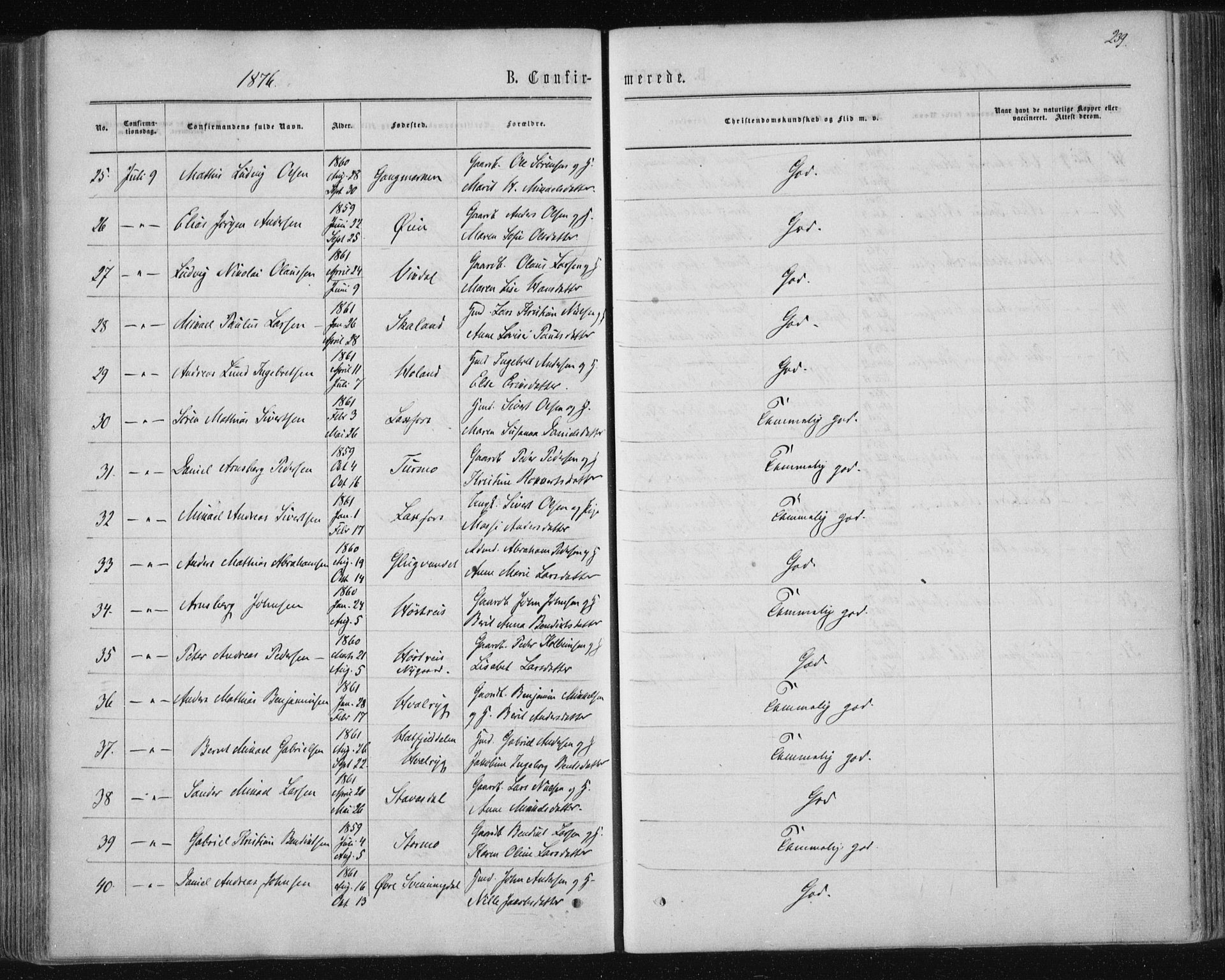 Ministerialprotokoller, klokkerbøker og fødselsregistre - Nordland, AV/SAT-A-1459/820/L0294: Parish register (official) no. 820A15, 1866-1879, p. 239