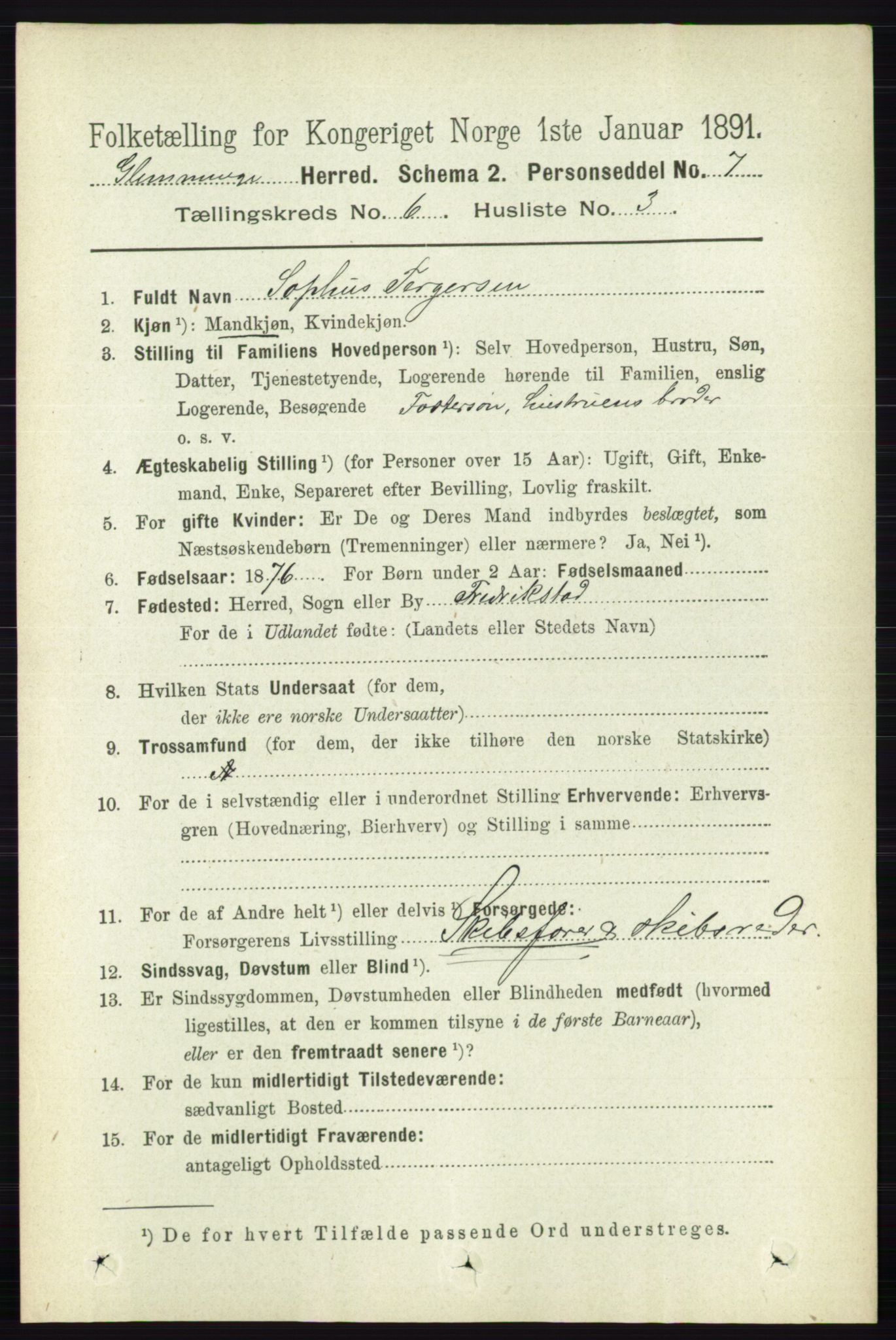 RA, 1891 census for 0132 Glemmen, 1891, p. 7525