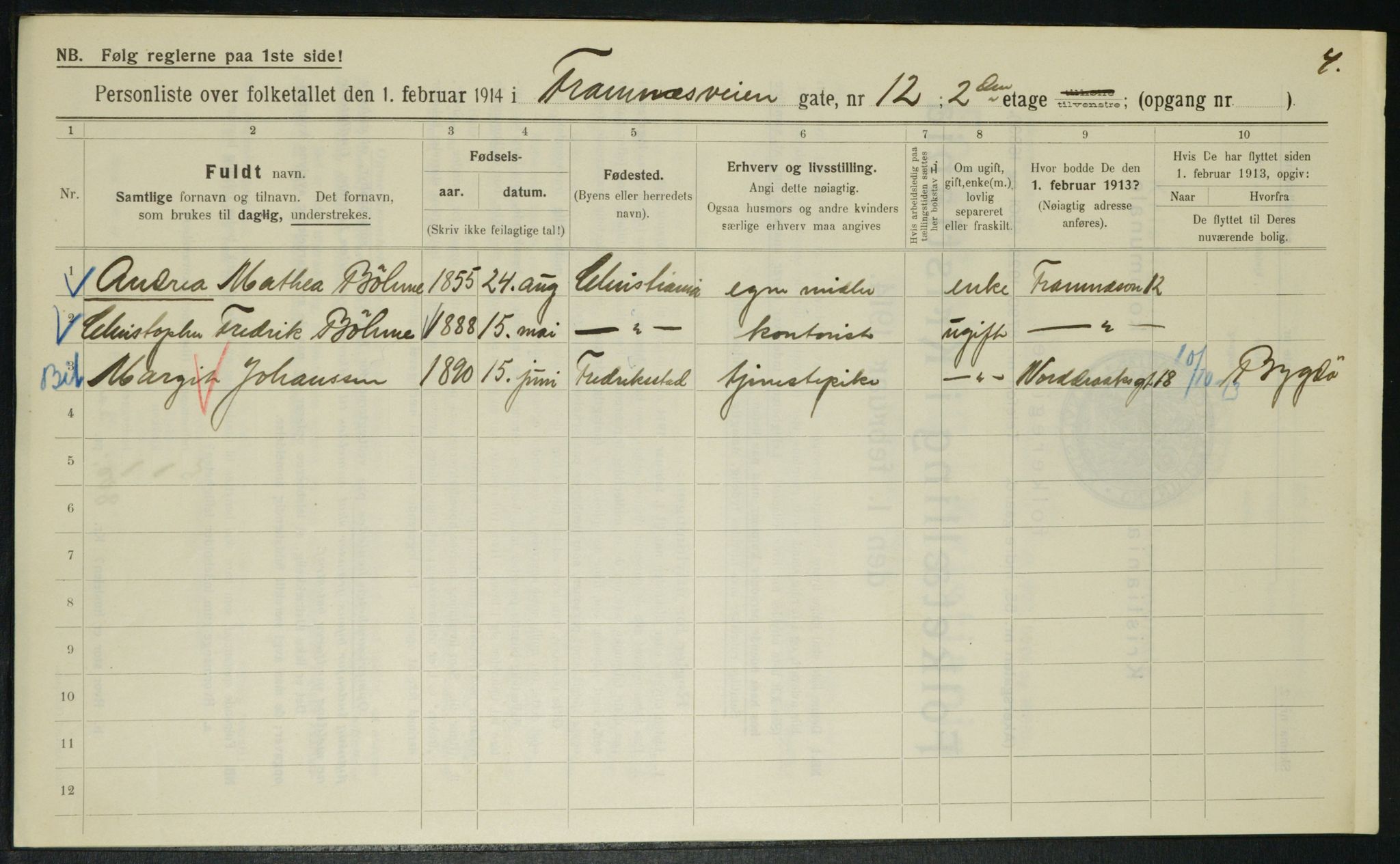 OBA, Municipal Census 1914 for Kristiania, 1914, p. 25630