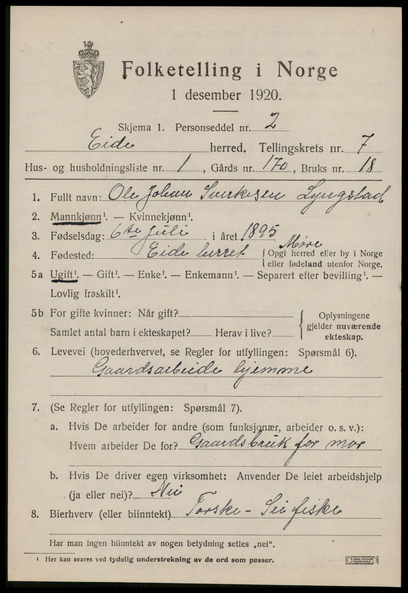 SAT, 1920 census for Eid (MR), 1920, p. 3276