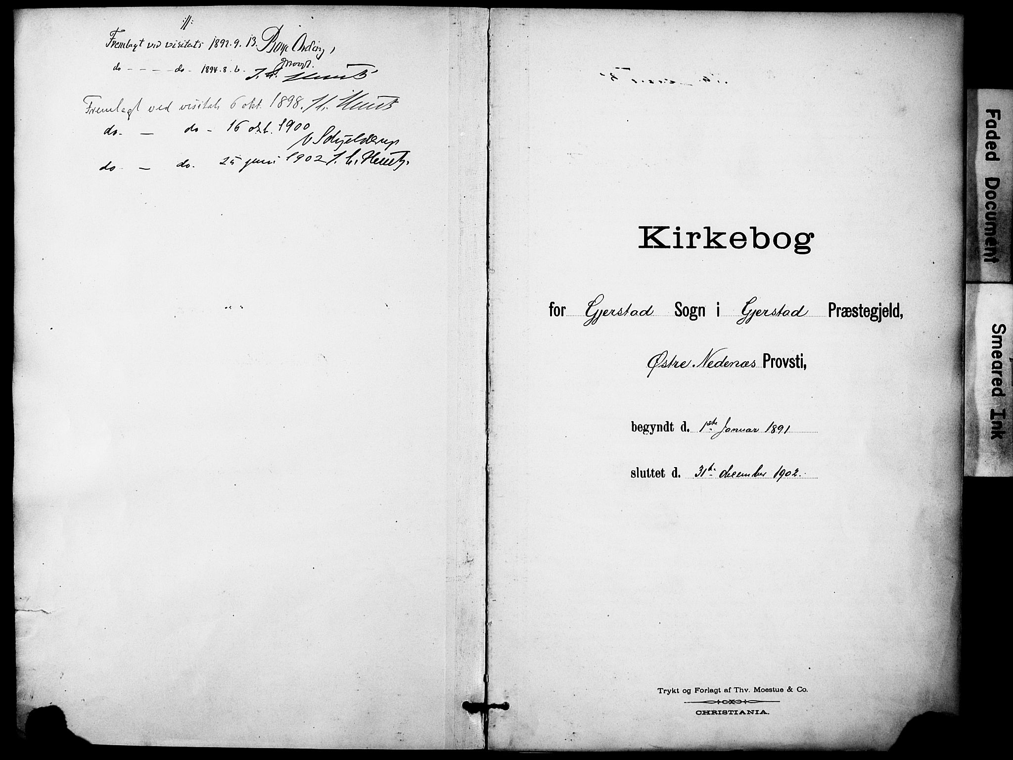 Gjerstad sokneprestkontor, AV/SAK-1111-0014/F/Fa/Faa/L0010: Parish register (official) no. A 10, 1891-1902