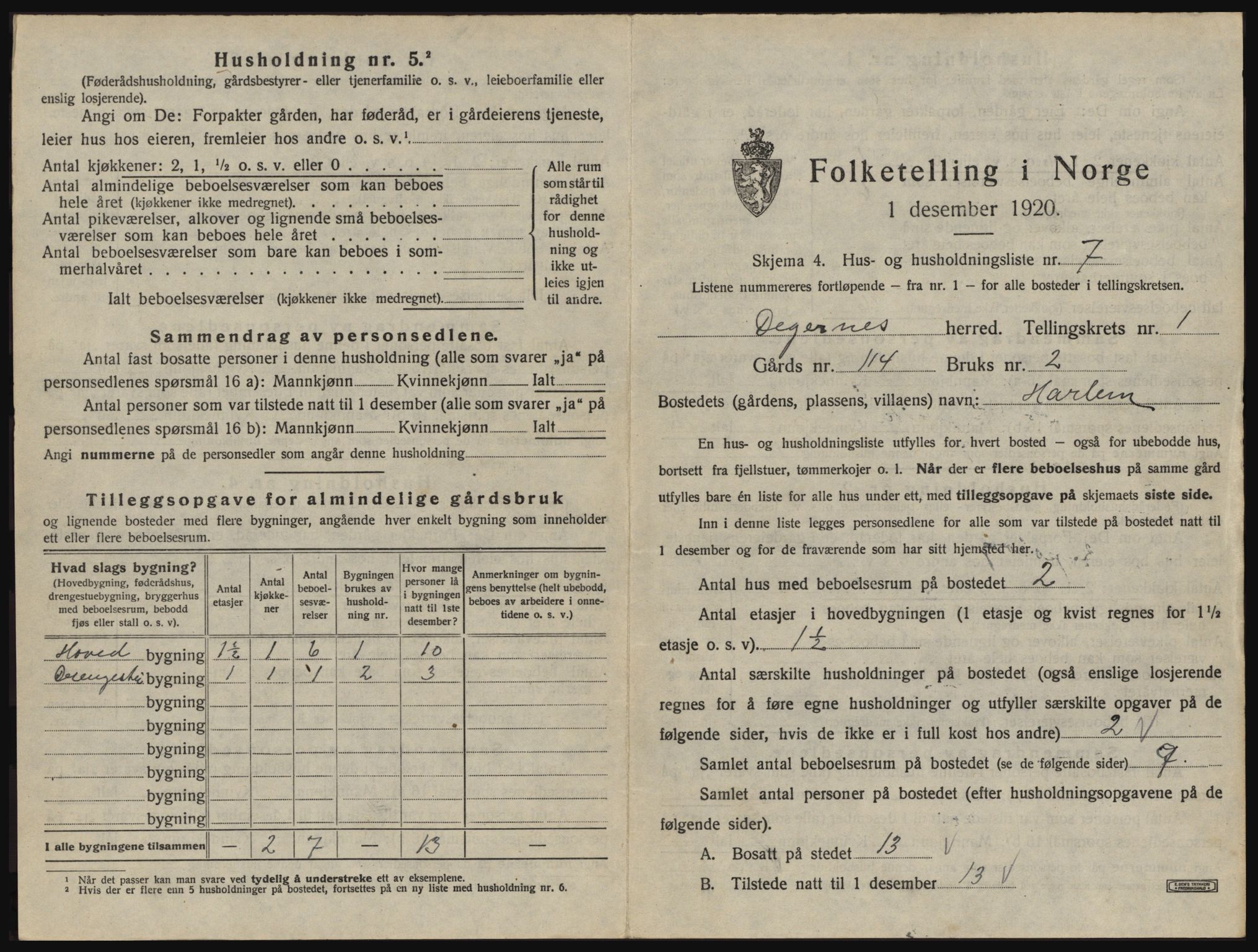 SAO, 1920 census for Degernes, 1920, p. 40