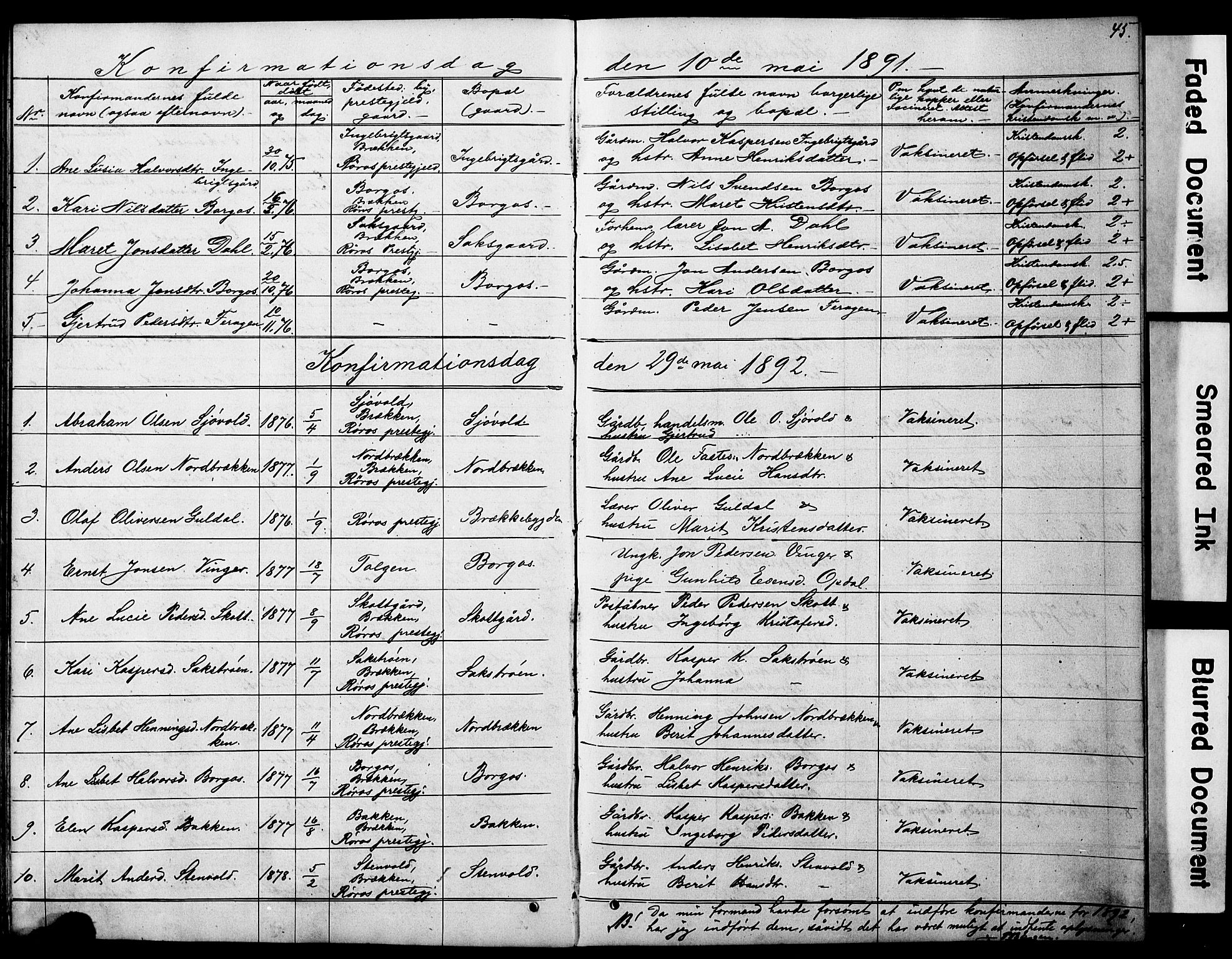Ministerialprotokoller, klokkerbøker og fødselsregistre - Sør-Trøndelag, SAT/A-1456/683/L0949: Parish register (copy) no. 683C01, 1880-1896, p. 45