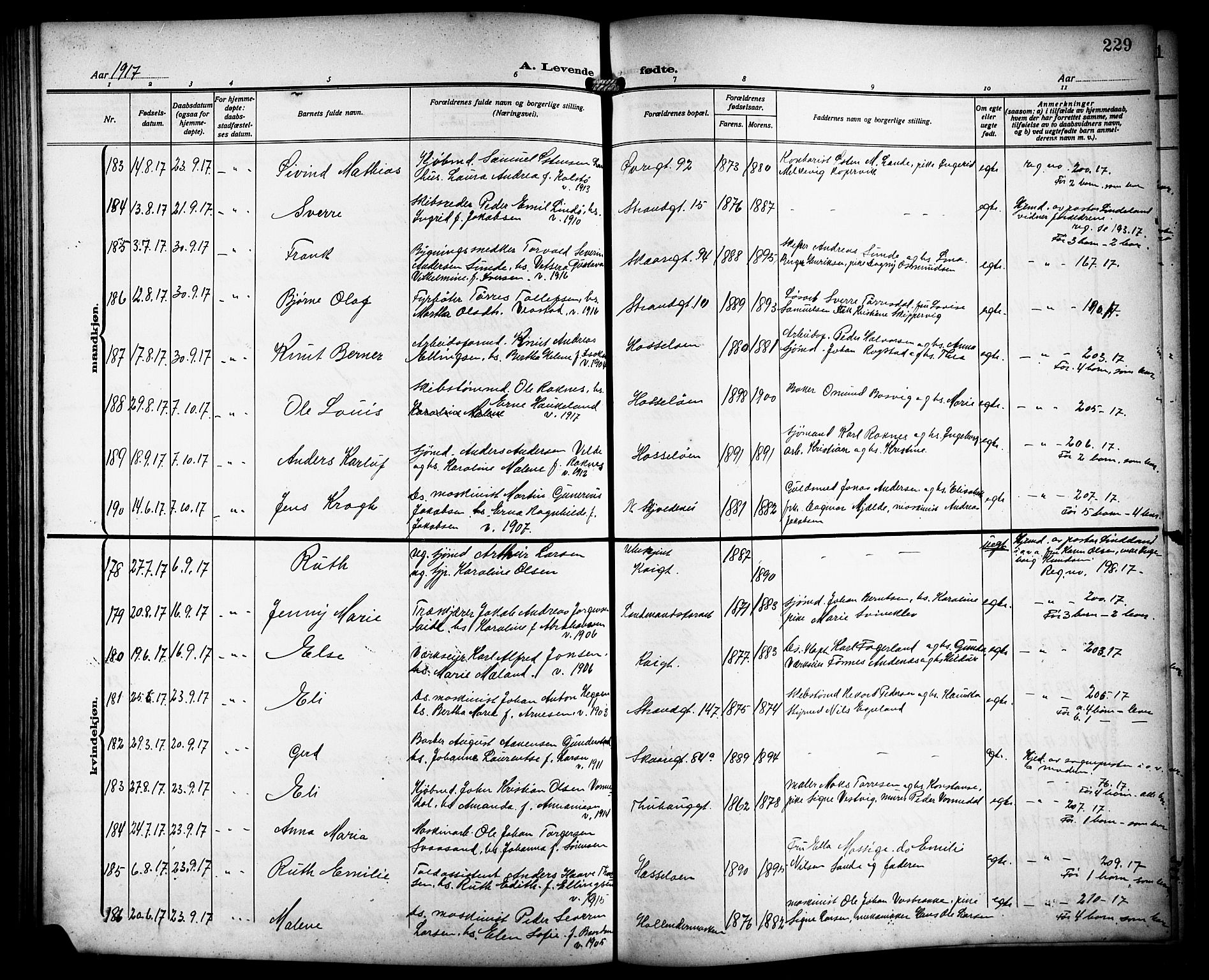 Haugesund sokneprestkontor, AV/SAST-A -101863/H/Ha/Hab/L0007: Parish register (copy) no. B 7, 1909-1920, p. 229