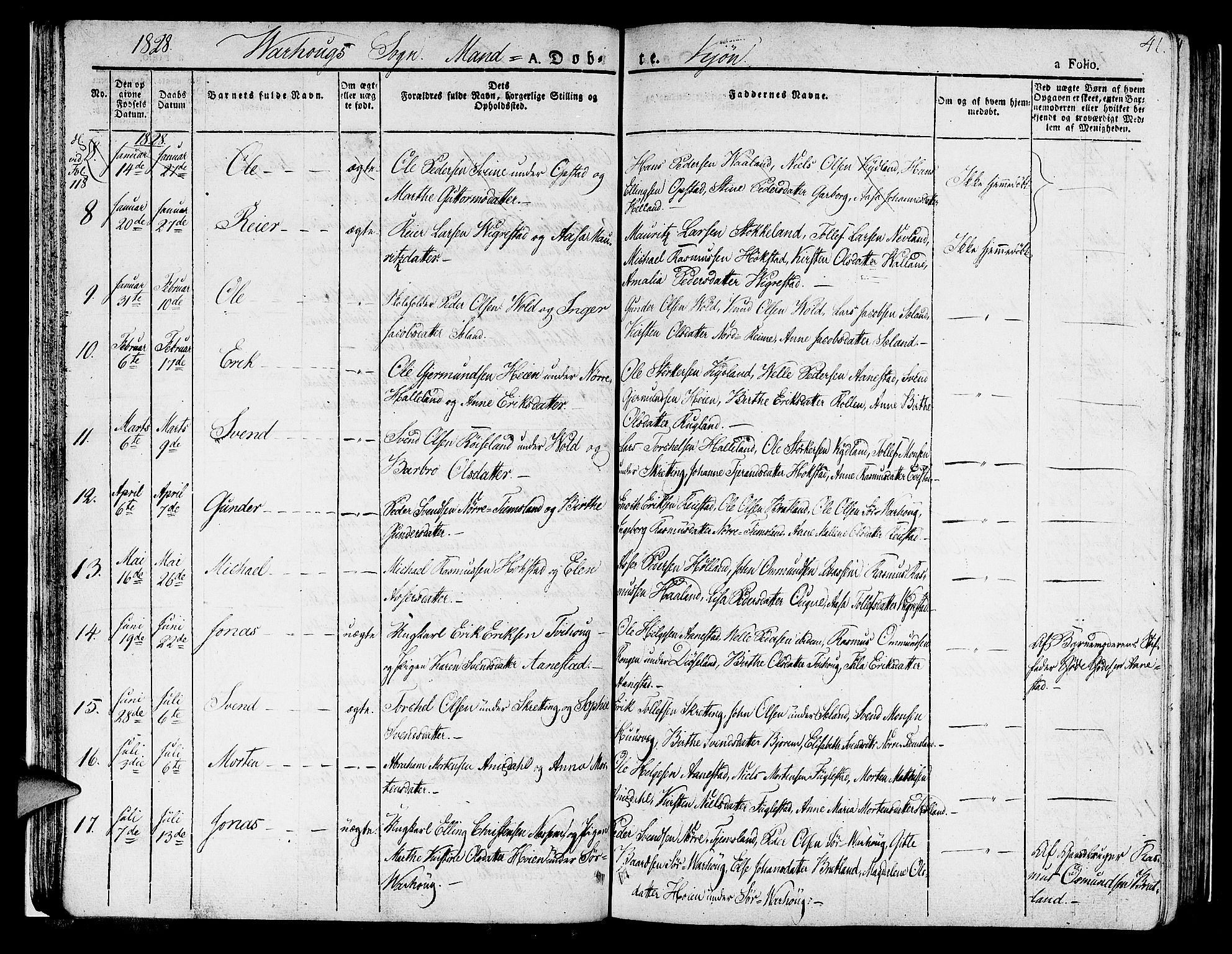 Hå sokneprestkontor, SAST/A-101801/001/30BA/L0004: Parish register (official) no. A 4.1 /2, 1826-1841, p. 41