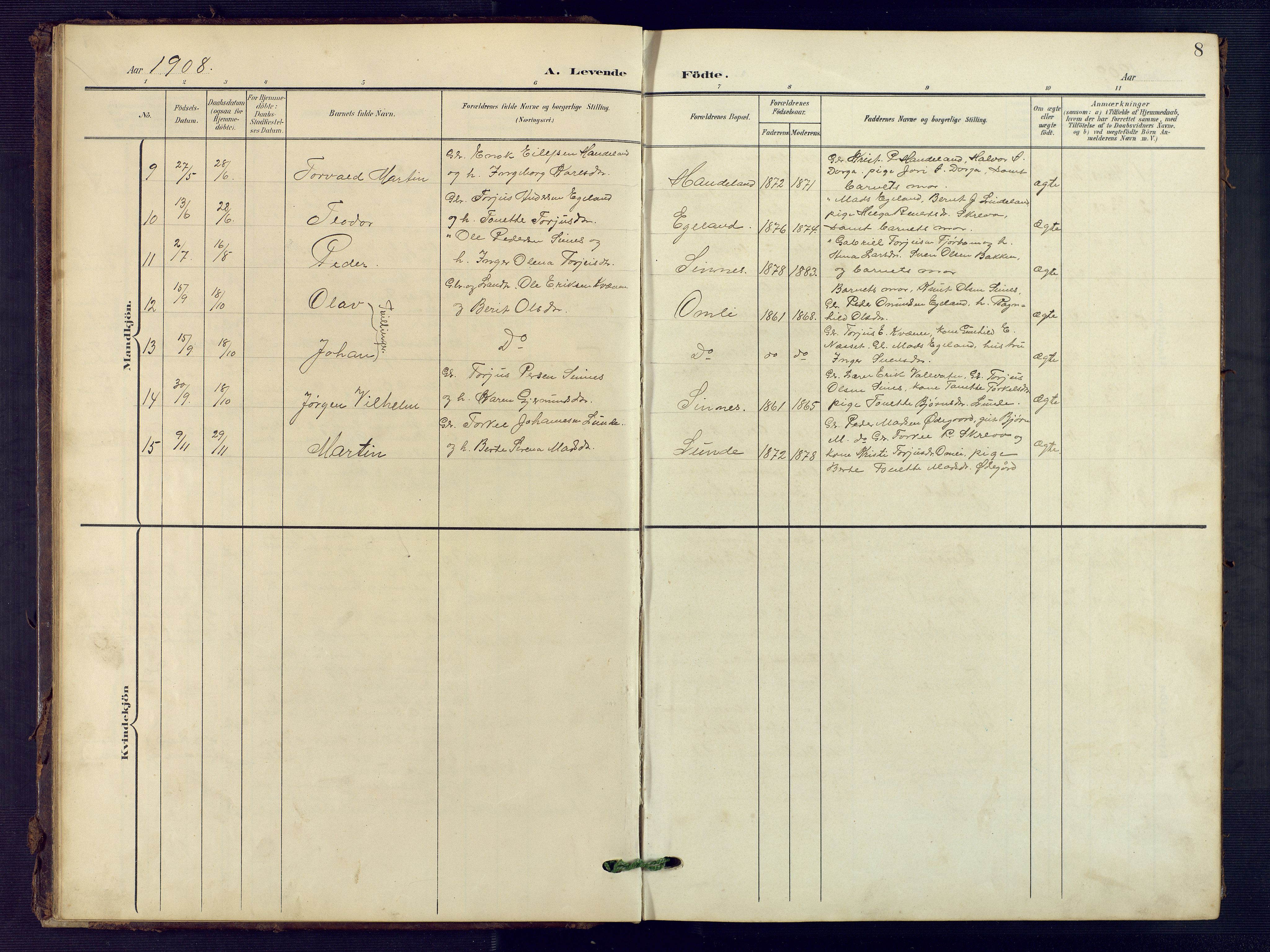 Sirdal sokneprestkontor, SAK/1111-0036/F/Fb/Fba/L0002: Parish register (copy) no. B 2, 1905-1958, p. 8