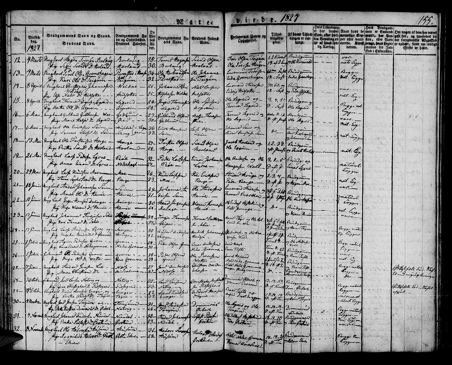 Lærdal sokneprestembete, SAB/A-81201: Parish register (official) no. A 5, 1822-1834, p. 155