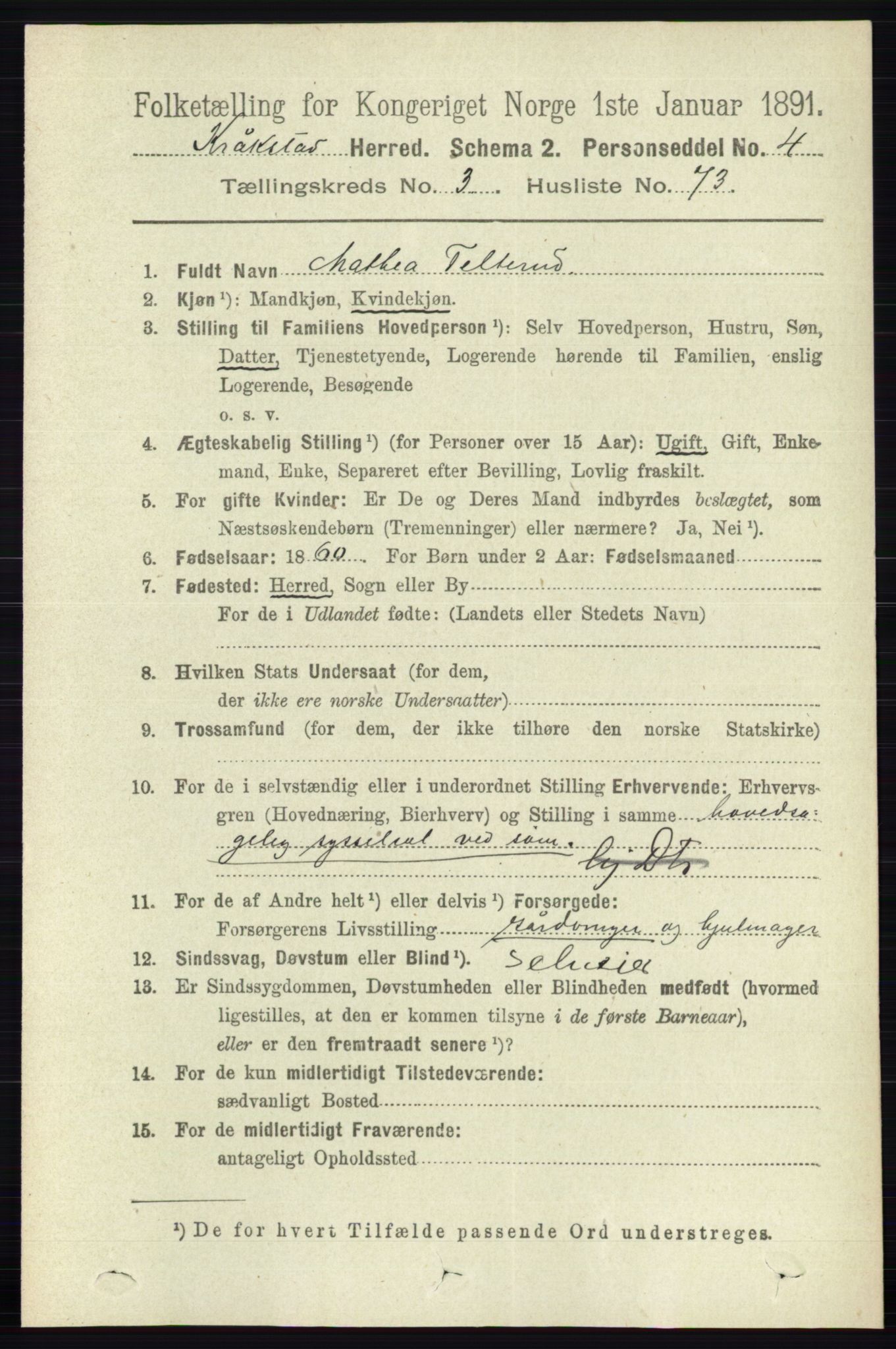 RA, 1891 census for 0212 Kråkstad, 1891, p. 1611