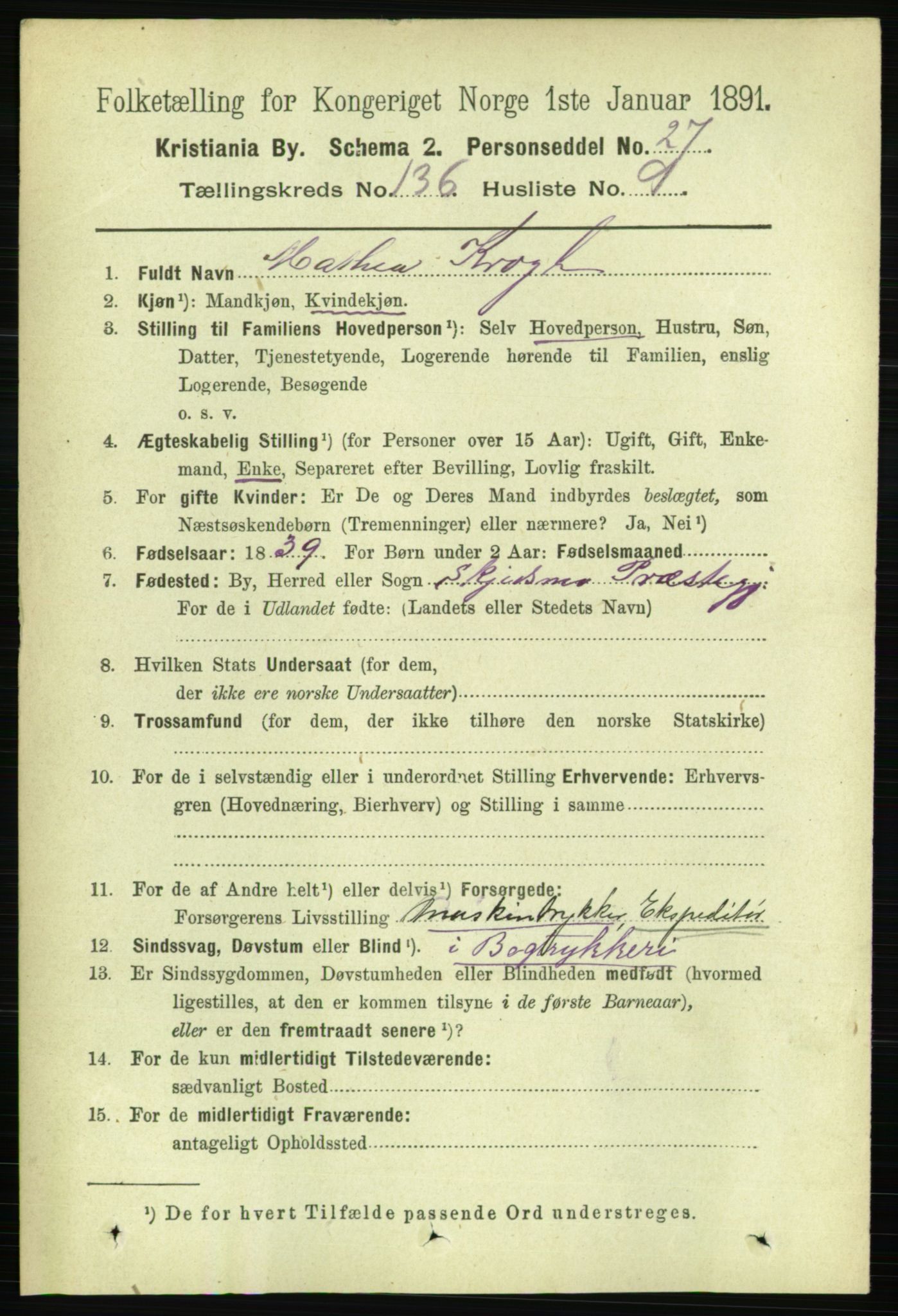 RA, 1891 census for 0301 Kristiania, 1891, p. 75497