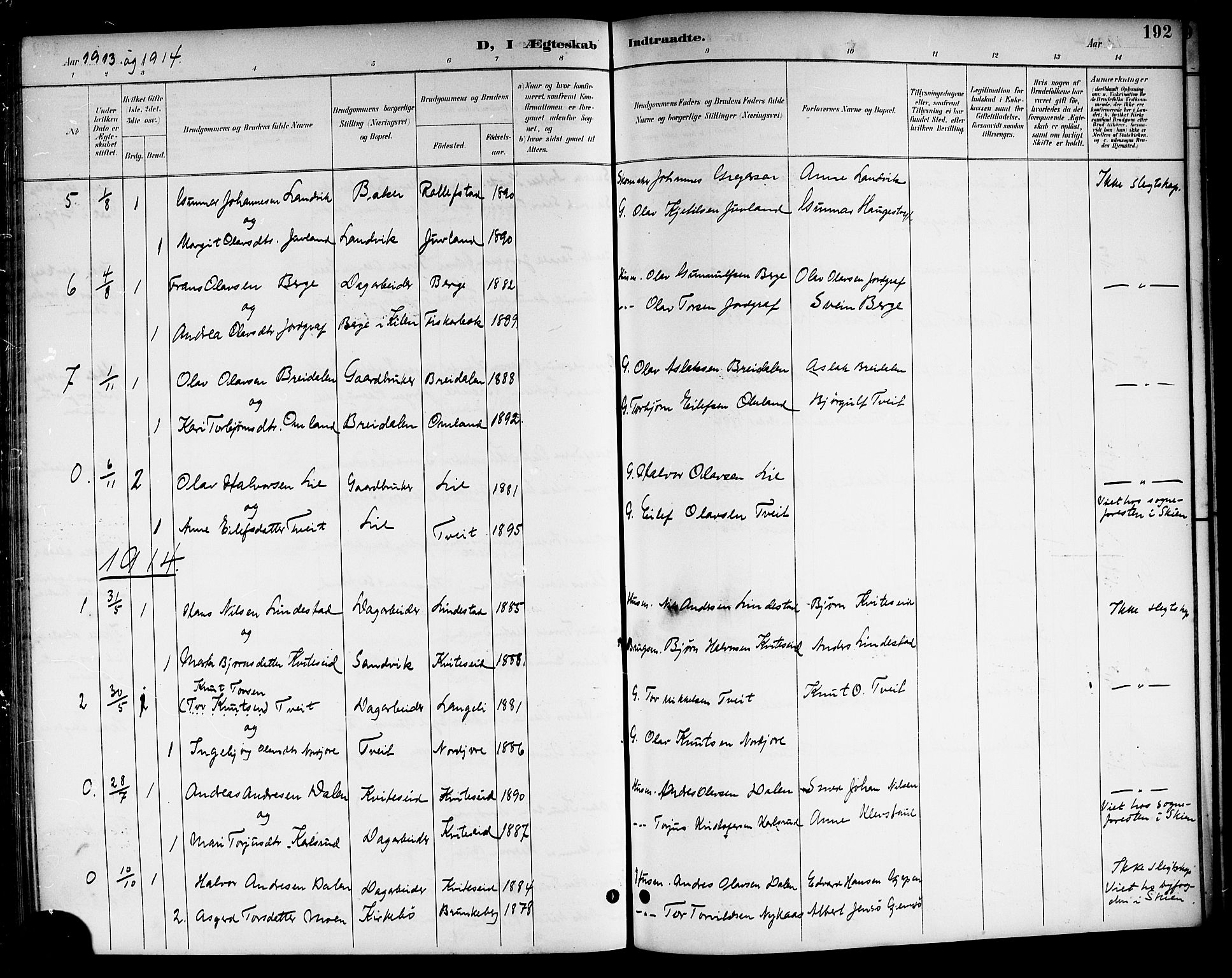 Kviteseid kirkebøker, AV/SAKO-A-276/G/Ga/L0002: Parish register (copy) no. I 2, 1893-1918, p. 192