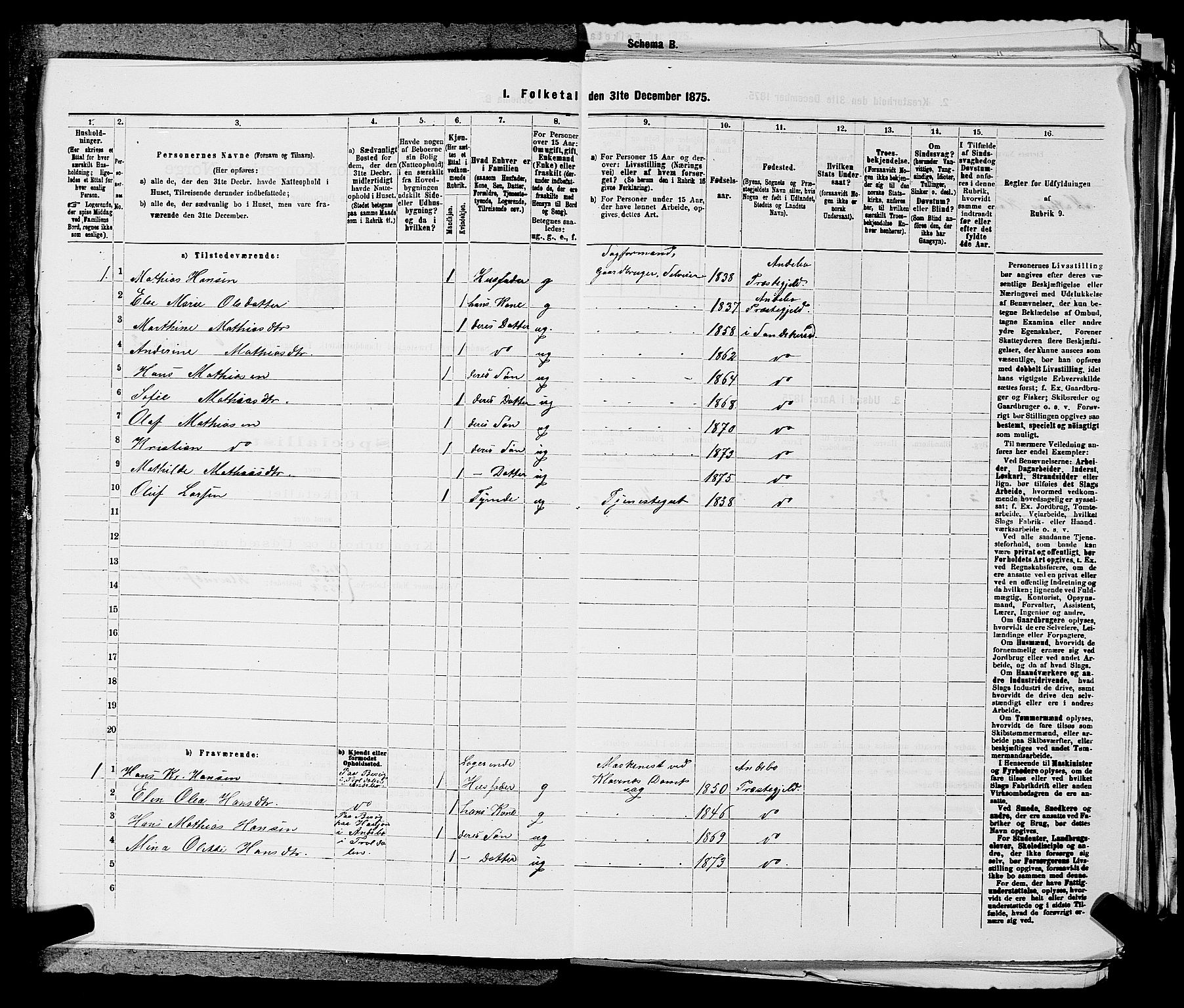 SAKO, 1875 census for 0724L Sandeherred/Sandeherred, 1875, p. 1307